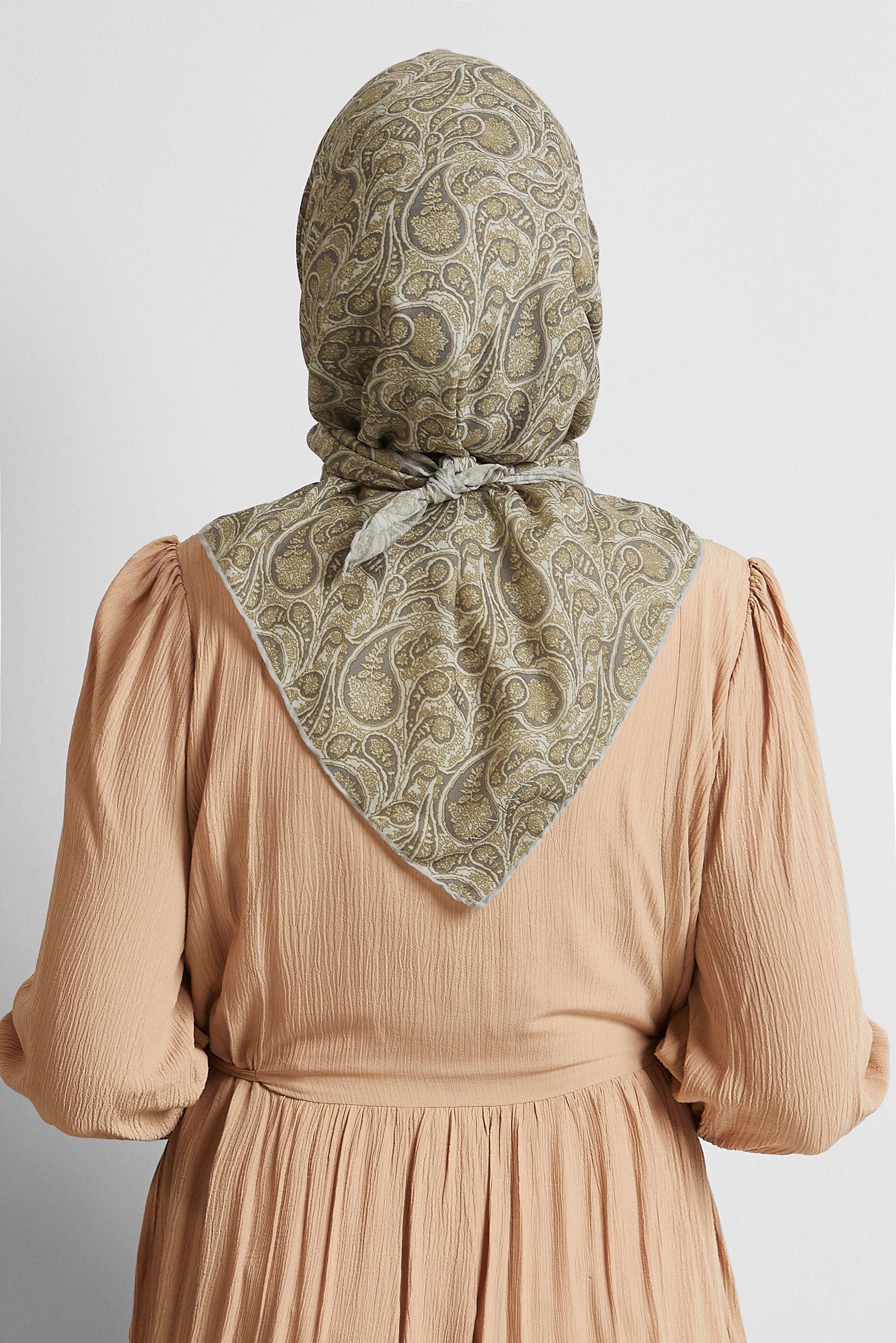 Tesettür giyim KAHVE ALVİNA DESENLİ EŞARP 8558