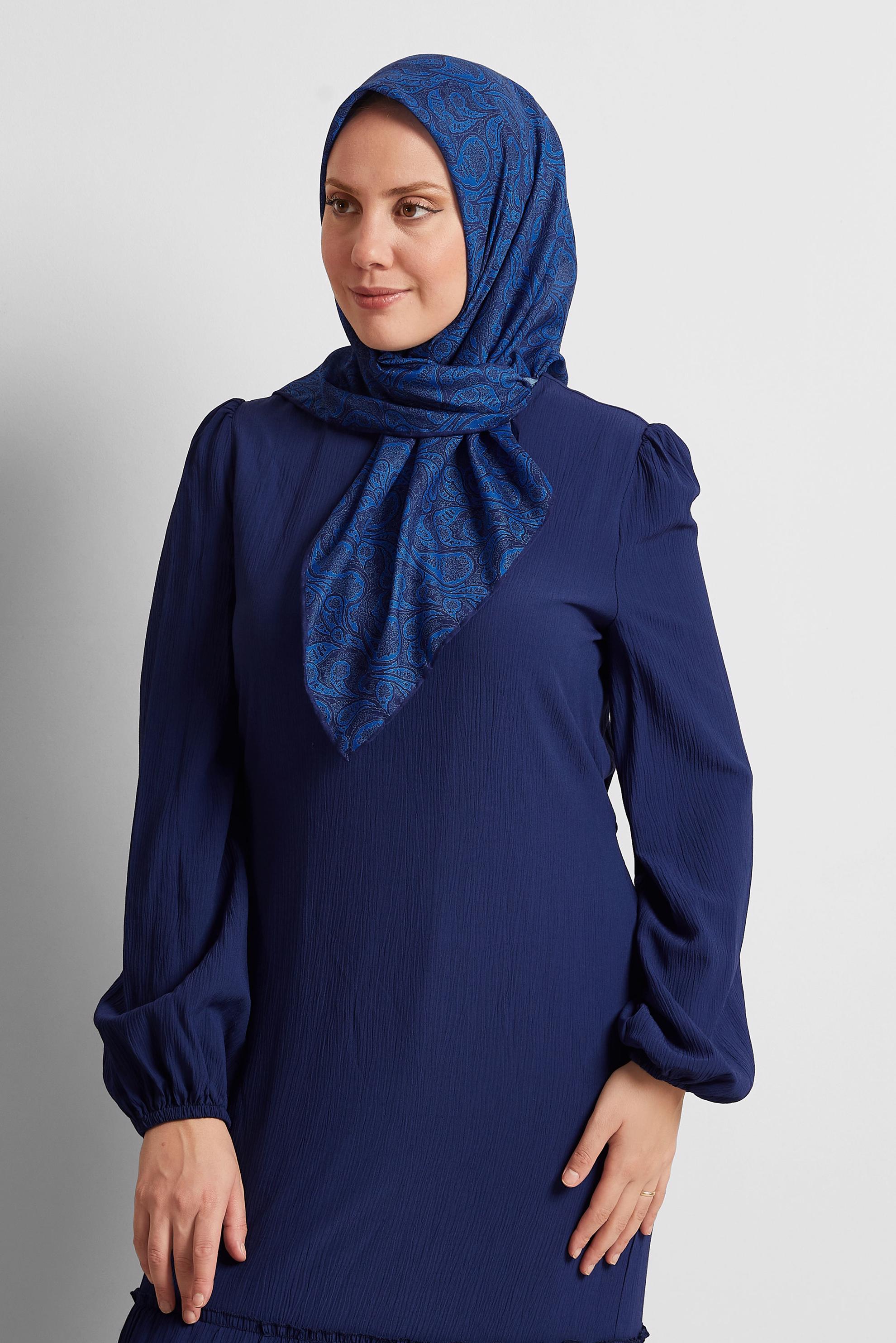 Tesettür giyim LACİVERT ALVİNA DESENLİ EŞARP 8558