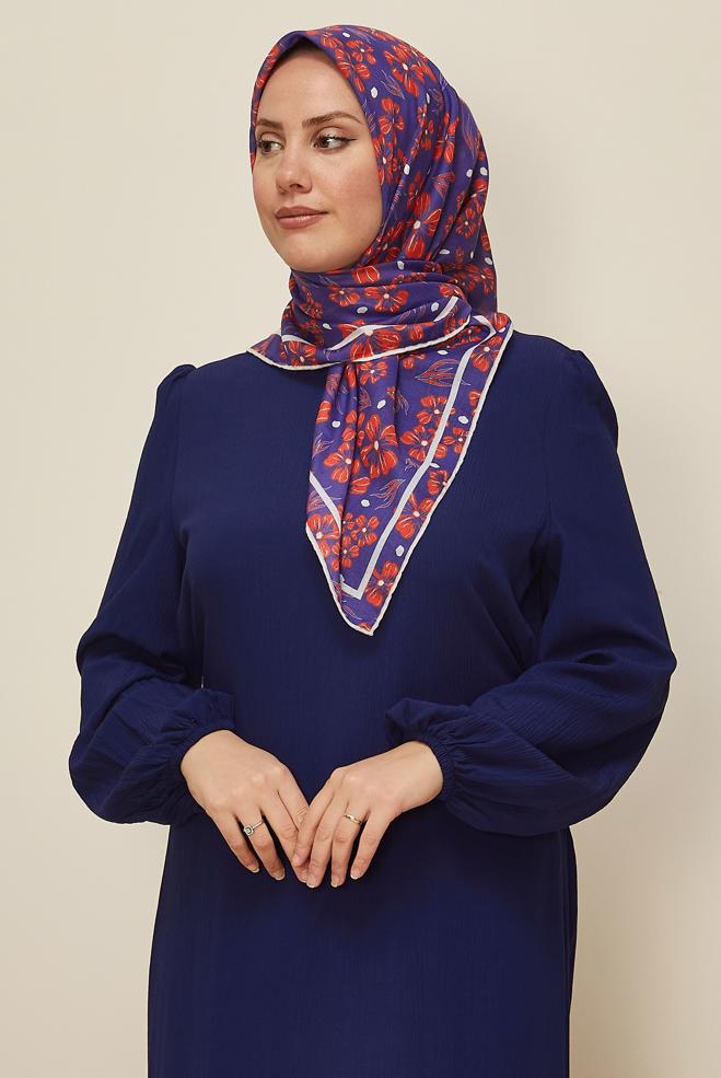 Tesettür giyim MAVİ ALVİNA NATUREL ÇİÇEK DESENLİ EŞARP 8559 - ALVİNA