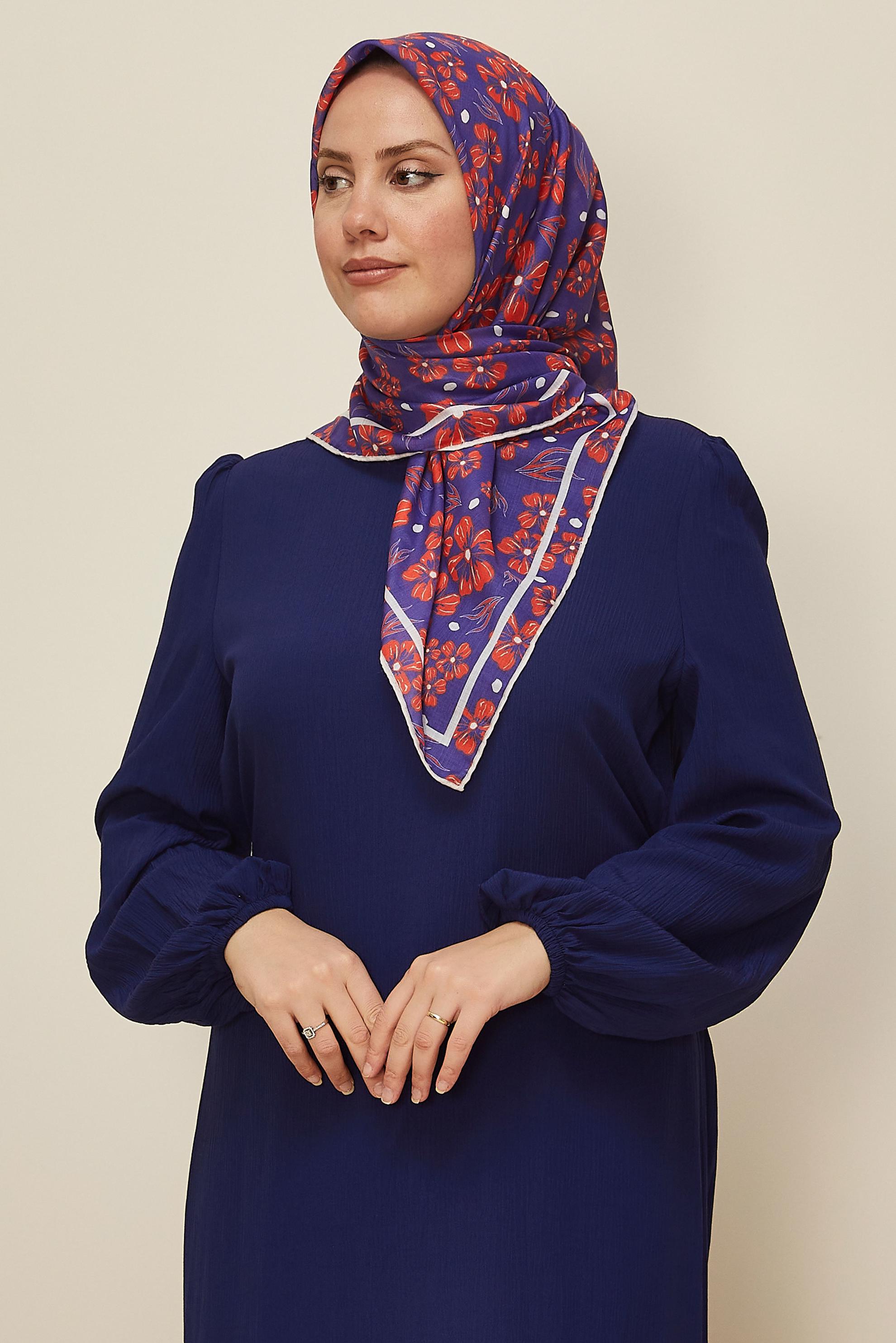 Tesettür giyim MAVİ ALVİNA NATUREL ÇİÇEK DESENLİ EŞARP 8559