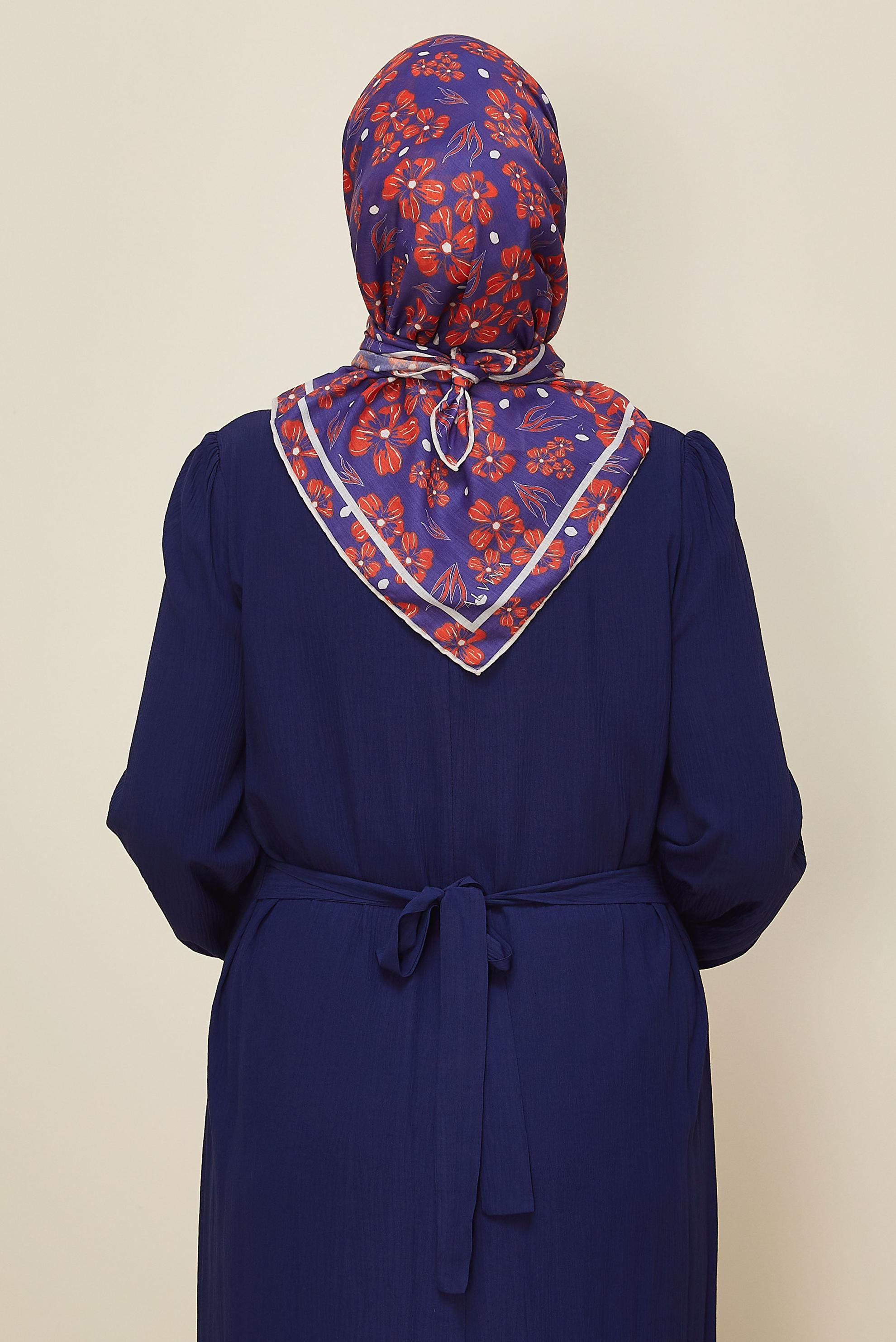 Tesettür giyim MAVİ ALVİNA NATUREL ÇİÇEK DESENLİ EŞARP 8559