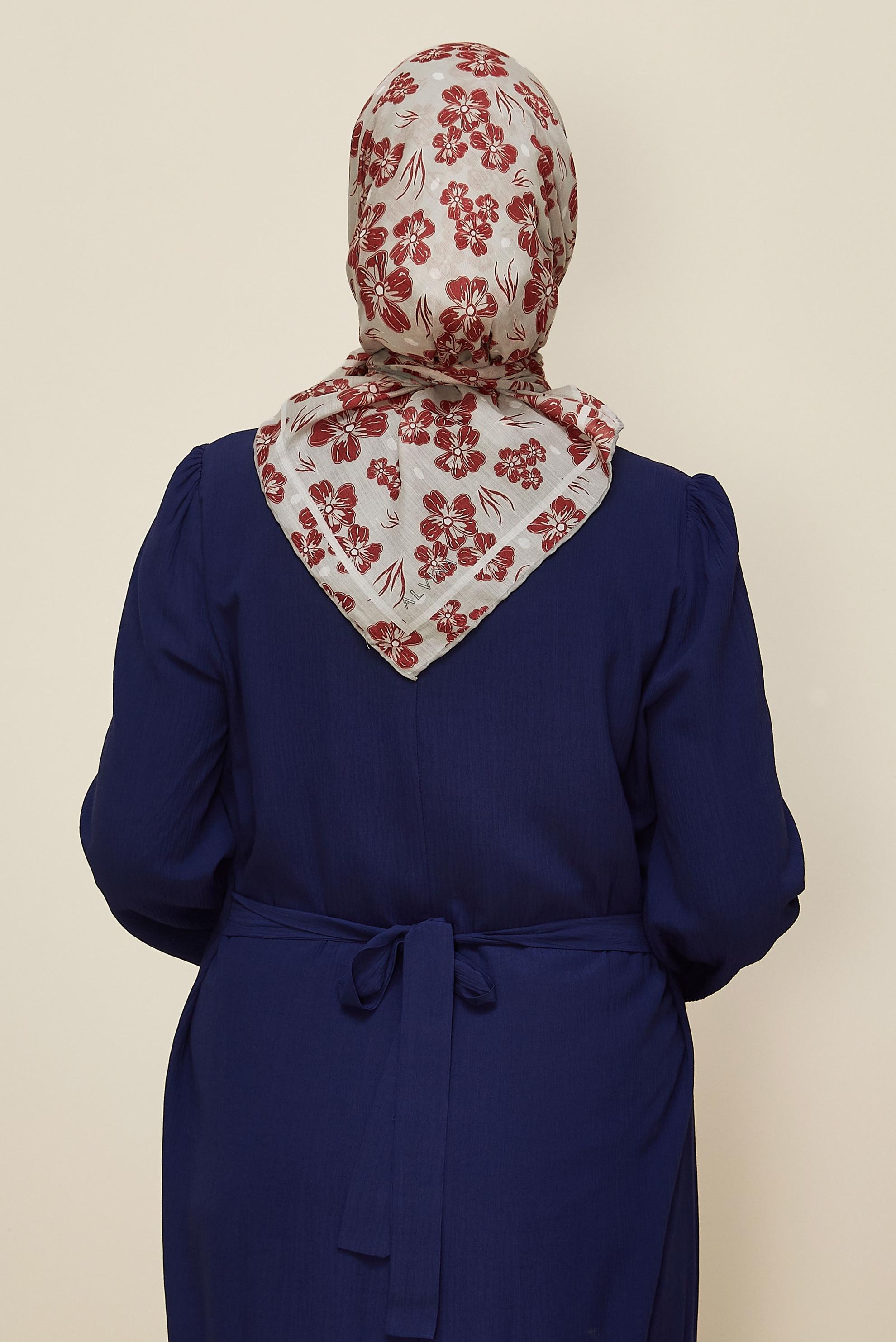 Tesettür giyim KIRMIZI ALVİNA NATUREL ÇİÇEK DESENLİ EŞARP 8559