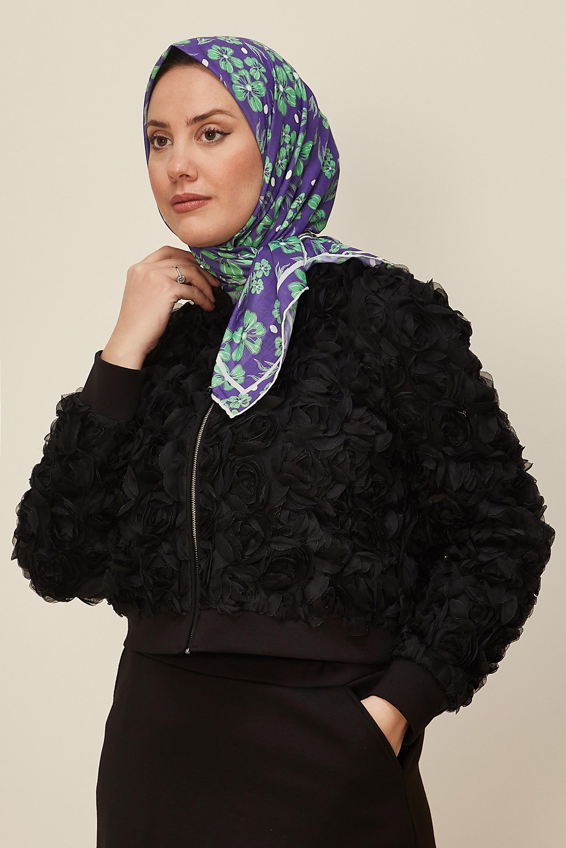 Tesettür giyim MOR ALVİNA NATUREL ÇİÇEK DESENLİ EŞARP 8559