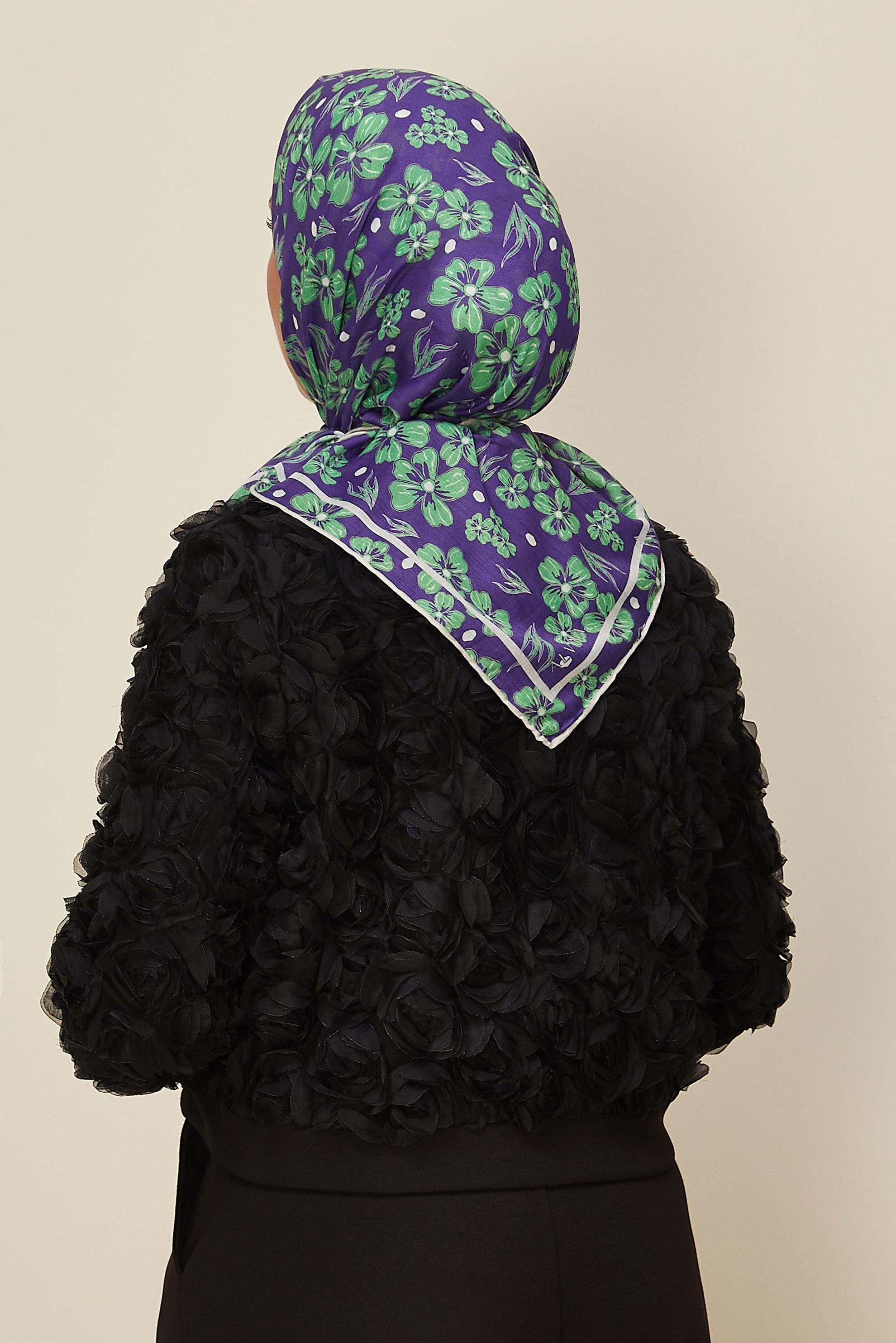 Tesettür giyim MOR ALVİNA NATUREL ÇİÇEK DESENLİ EŞARP 8559