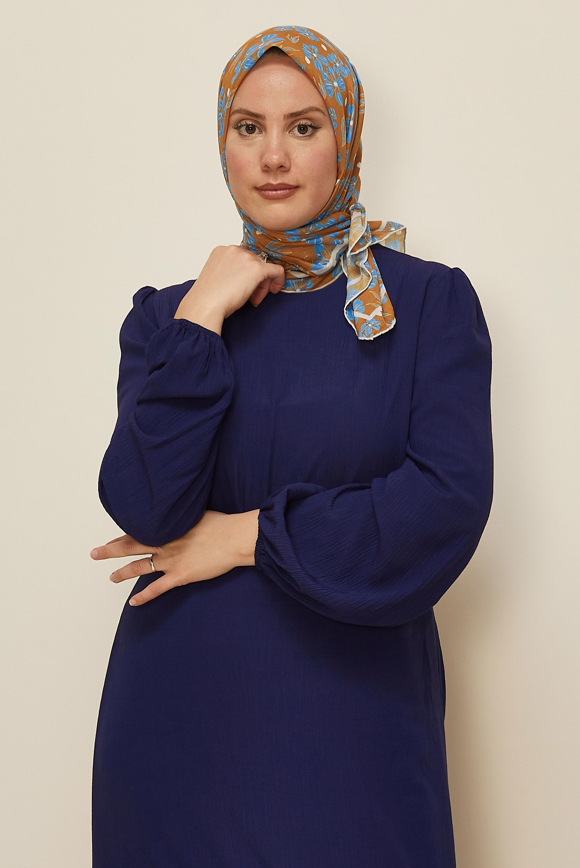 Tesettür giyim TURUNCU ALVİNA NATUREL ÇİÇEK DESENLİ EŞARP 8559