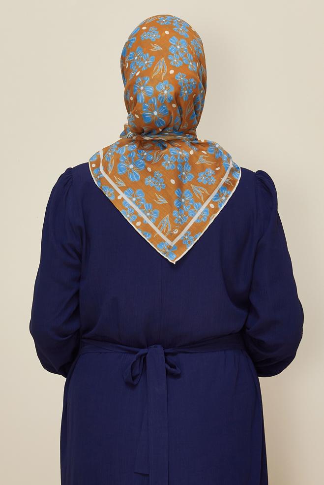 Tesettür giyim TURUNCU ALVİNA NATUREL ÇİÇEK DESENLİ EŞARP 8559 - ALVİNA