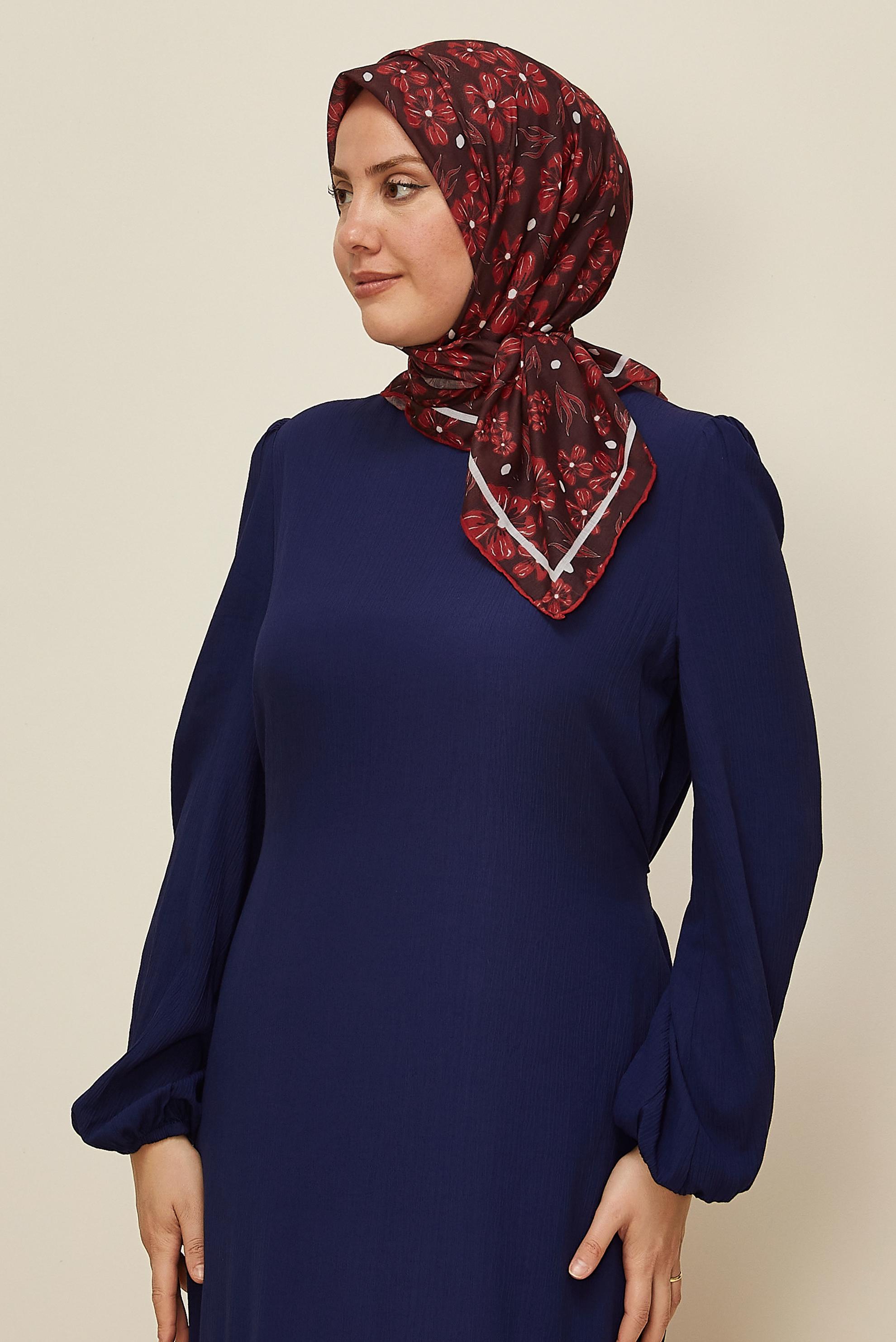 Tesettür giyim BORDO ALVİNA NATUREL ÇİÇEK DESENLİ EŞARP 8559