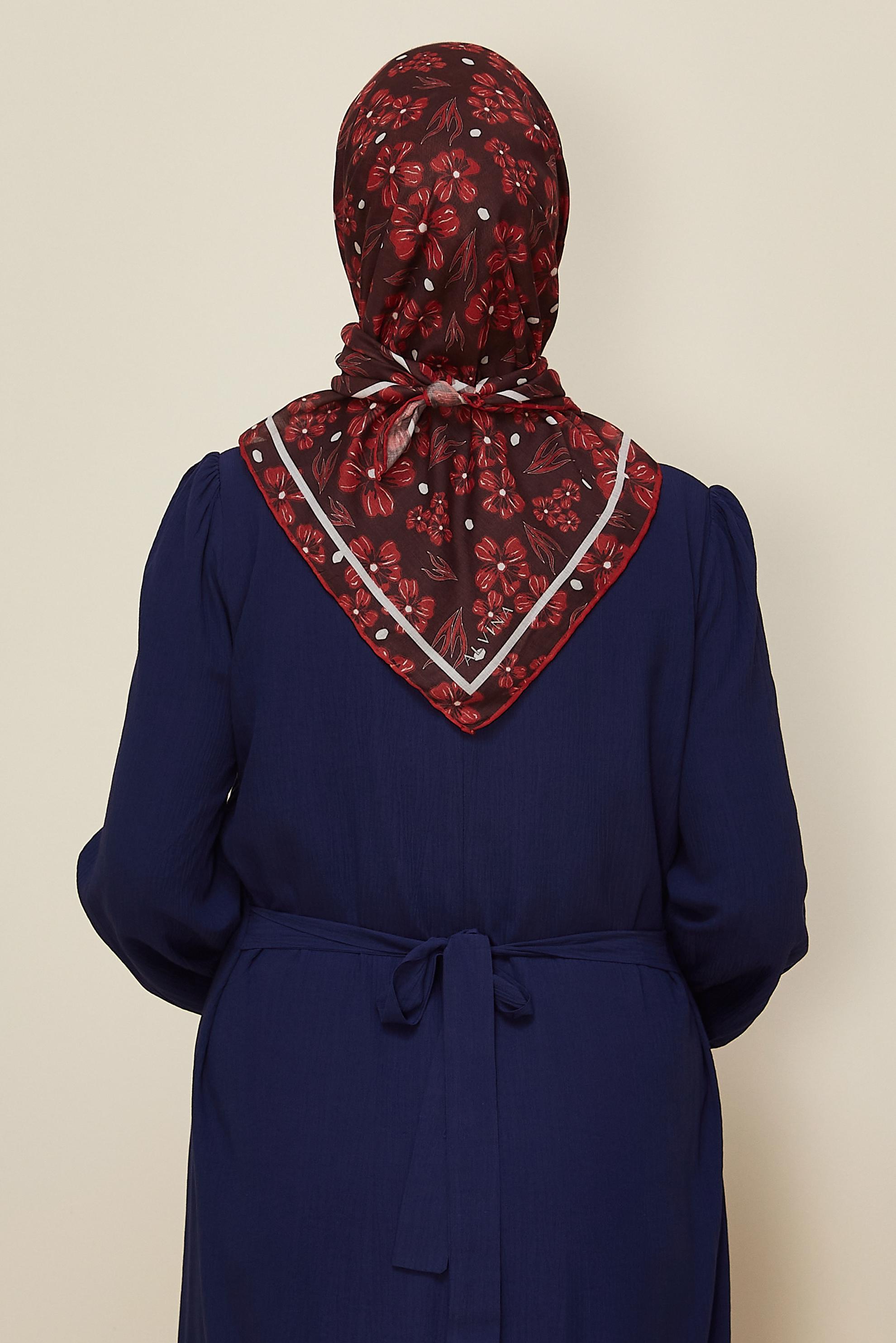 Tesettür giyim BORDO ALVİNA NATUREL ÇİÇEK DESENLİ EŞARP 8559
