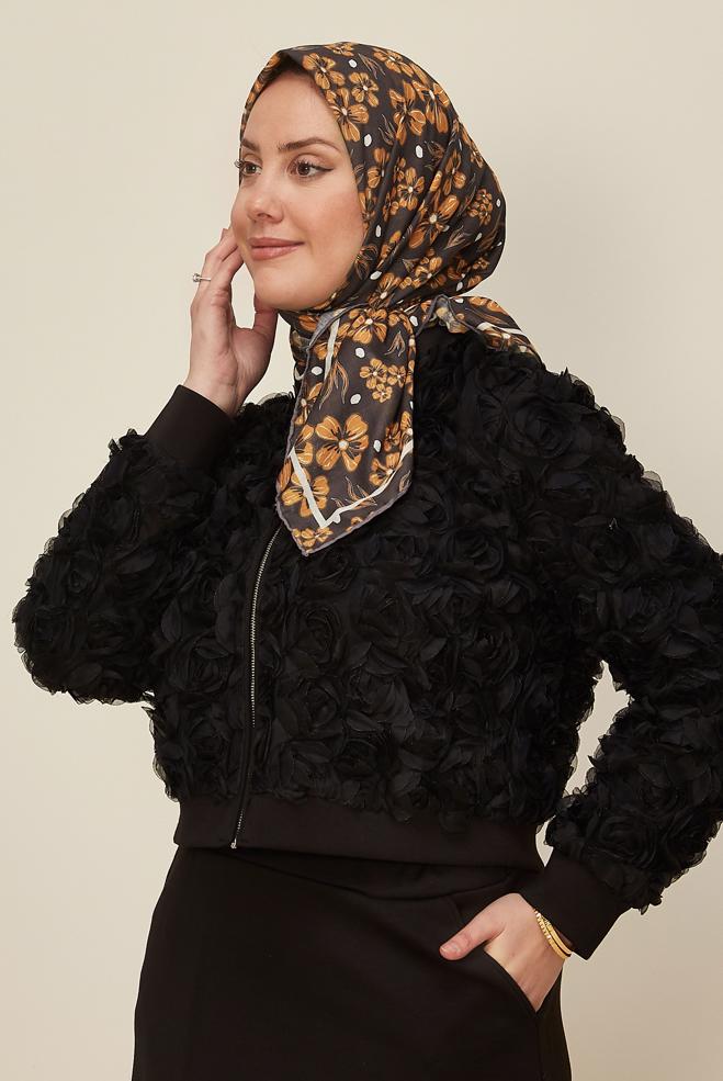 Hijab clothing BROWN ALVINA FLOWER PATTERNED NATURAL SCARF 8559 - ALVİNA