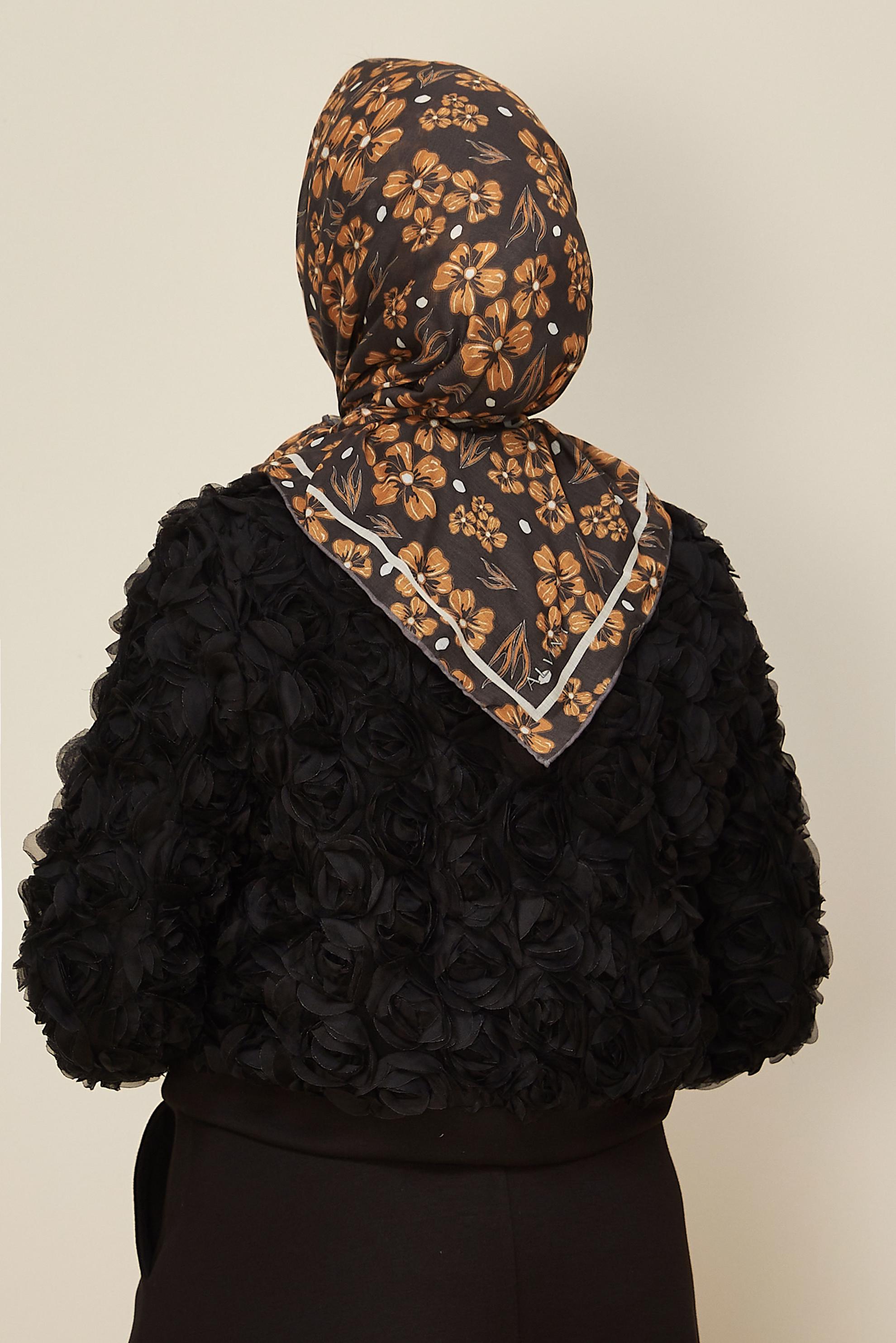 Hijab clothing BROWN ALVINA FLOWER PATTERNED NATURAL SCARF 8559