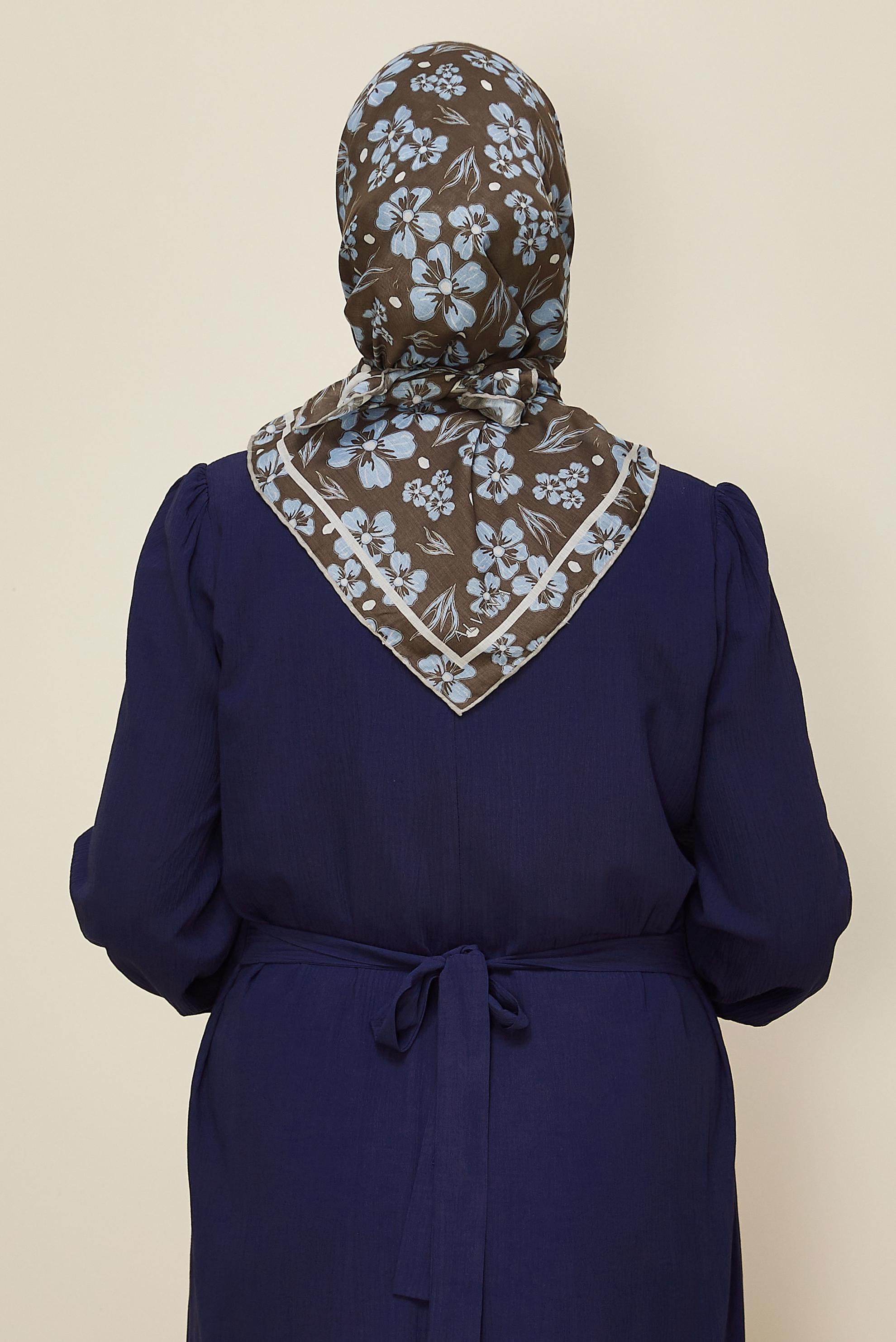 Tesettür giyim KAHVE ALVİNA NATUREL ÇİÇEK DESENLİ EŞARP 8559