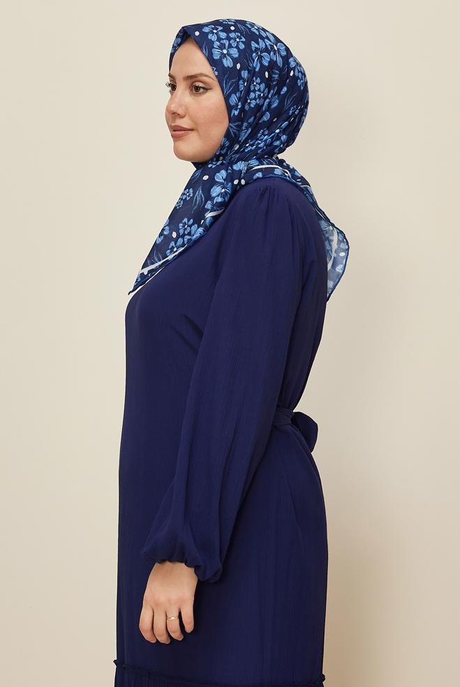 Hijab clothing NAVY BLUE ALVINA FLOWER PATTERNED NATURAL SCARF 8559 - ALVİNA