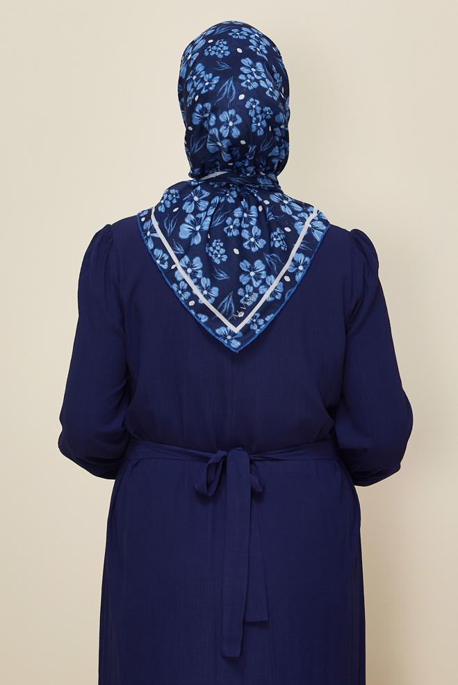 Hijab clothing NAVY BLUE ALVINA FLOWER PATTERNED NATURAL SCARF 8559 - ALVİNA