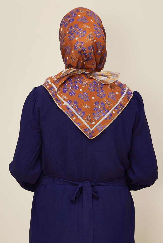Tesettür giyim TABA ALVİNA NATUREL ÇİÇEK DESENLİ EŞARP 8559 - ALVİNA
