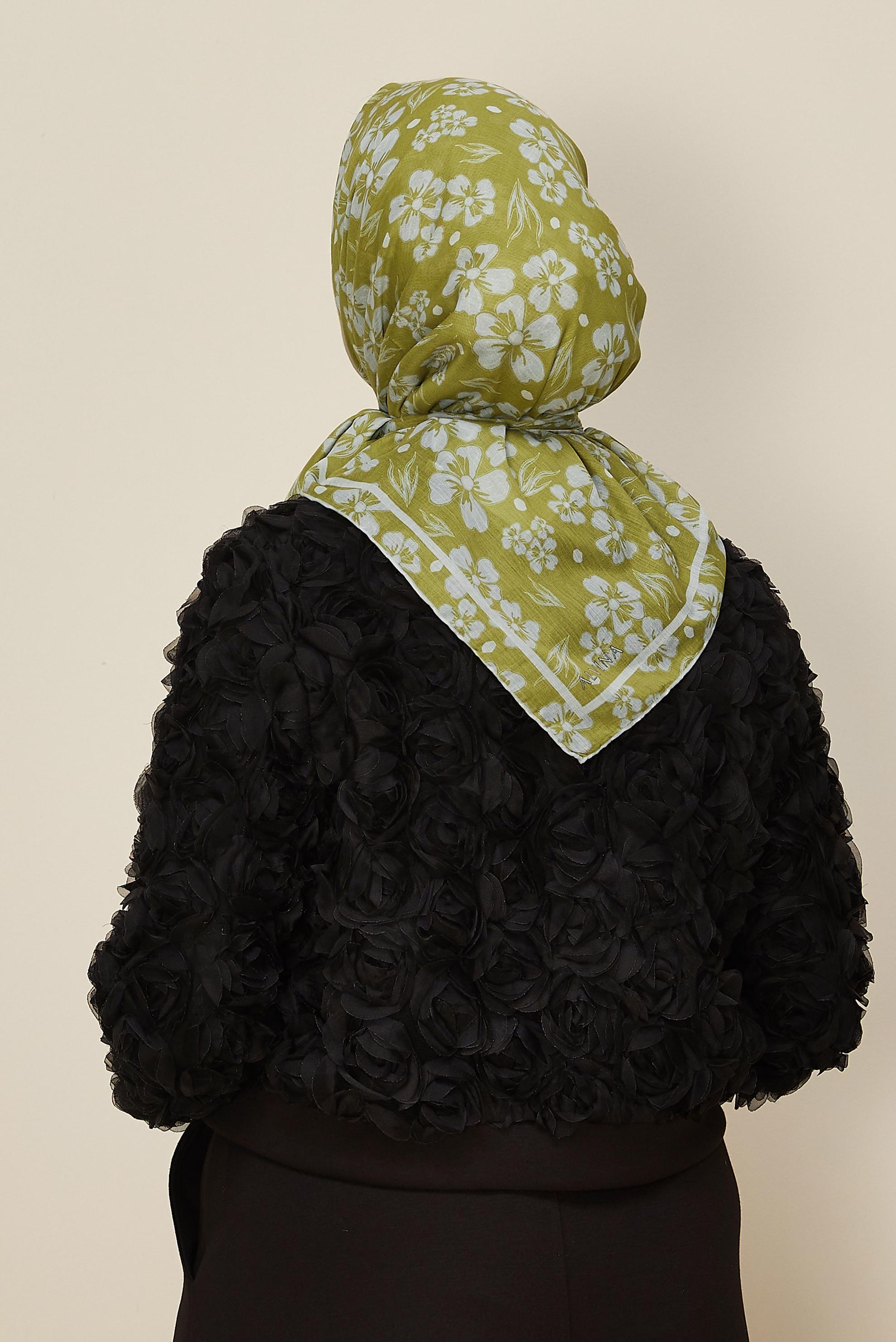 Hijab clothing GREEN ALVINA FLOWER PATTERNED NATURAL SCARF 8559
