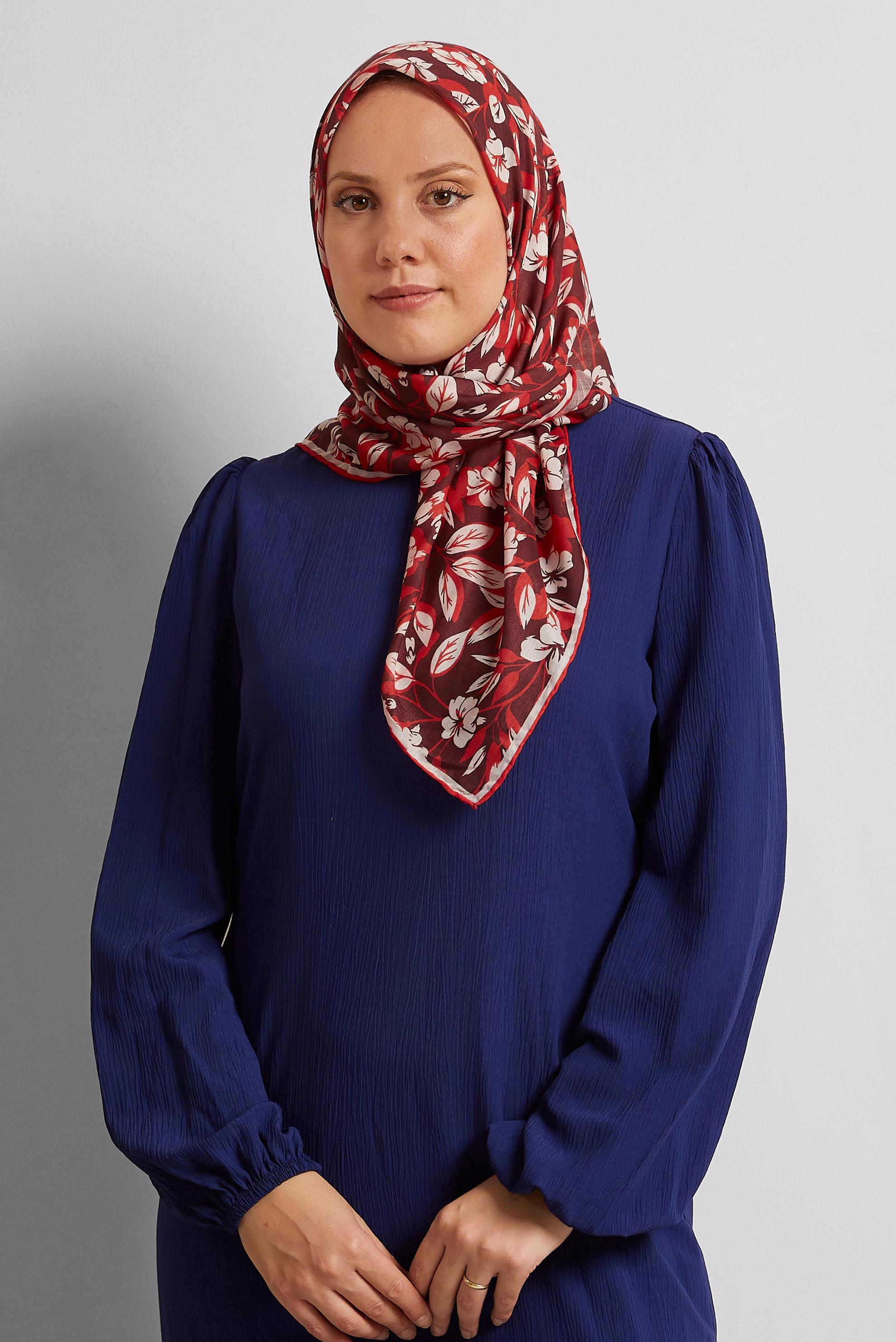 Tesettür giyim KIRMIZI ALVİNA ÇİÇEK DESENLİ EŞARP 8560