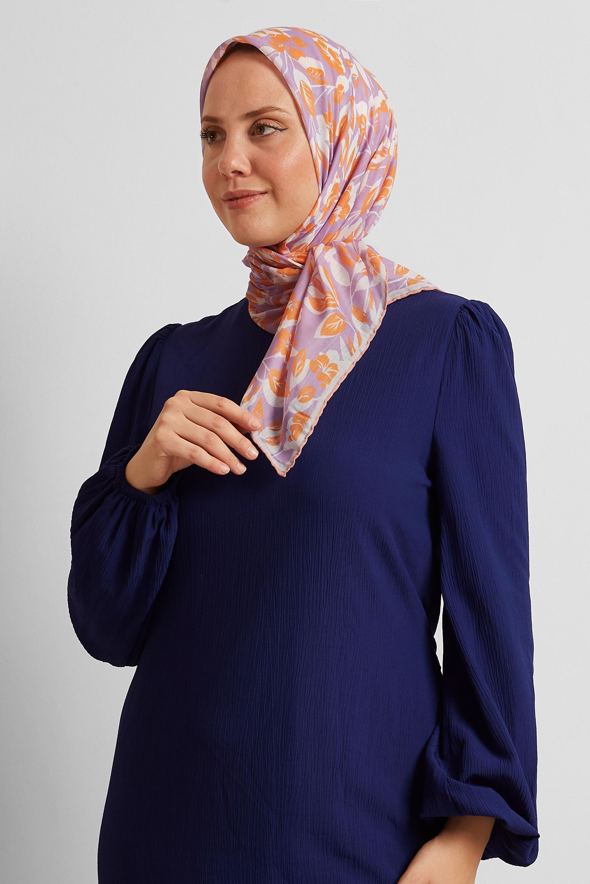 Tesettür giyim MOR ALVİNA ÇİÇEK DESENLİ EŞARP 8560