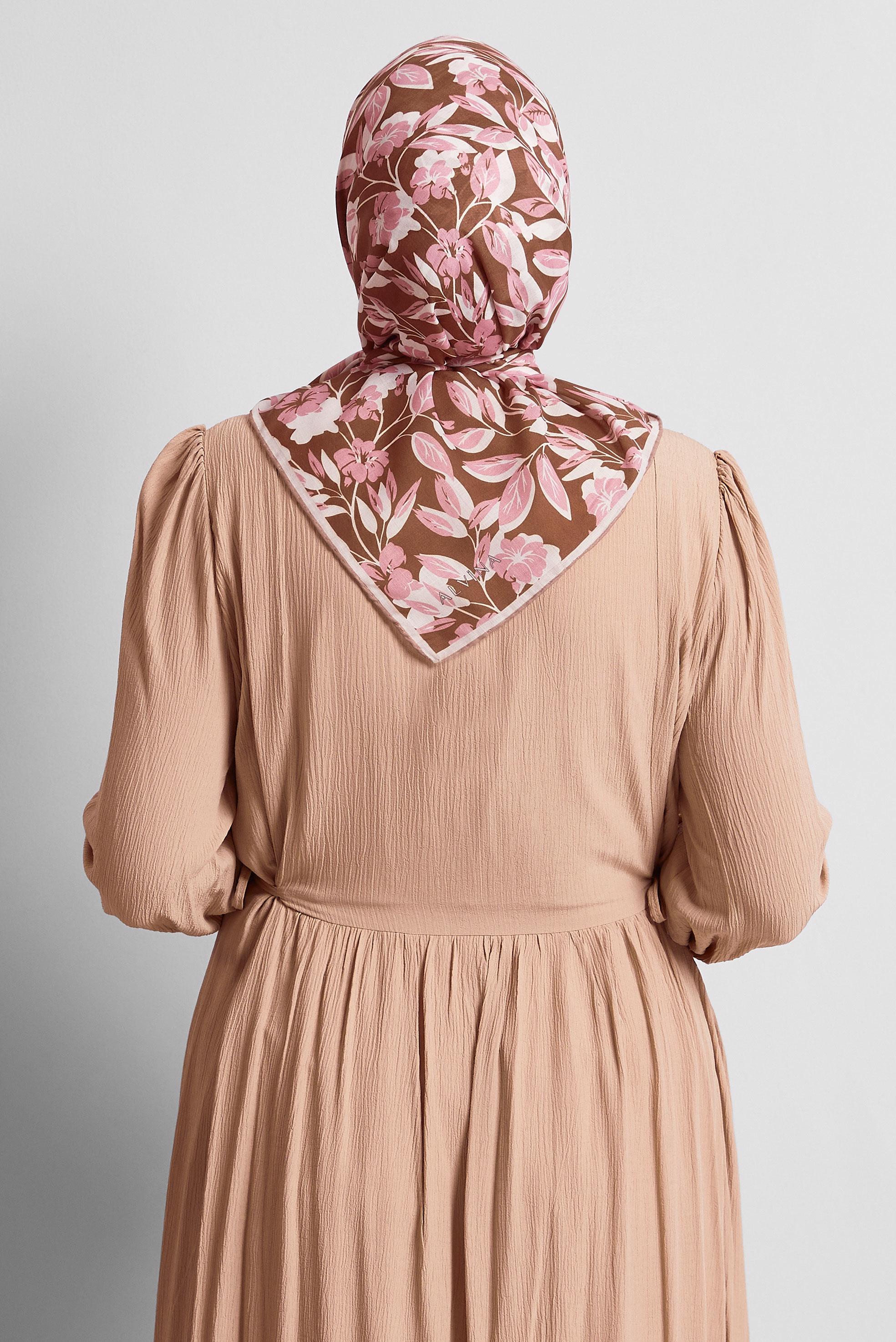 Tesettür giyim KAHVE ALVİNA ÇİÇEK DESENLİ EŞARP 8560