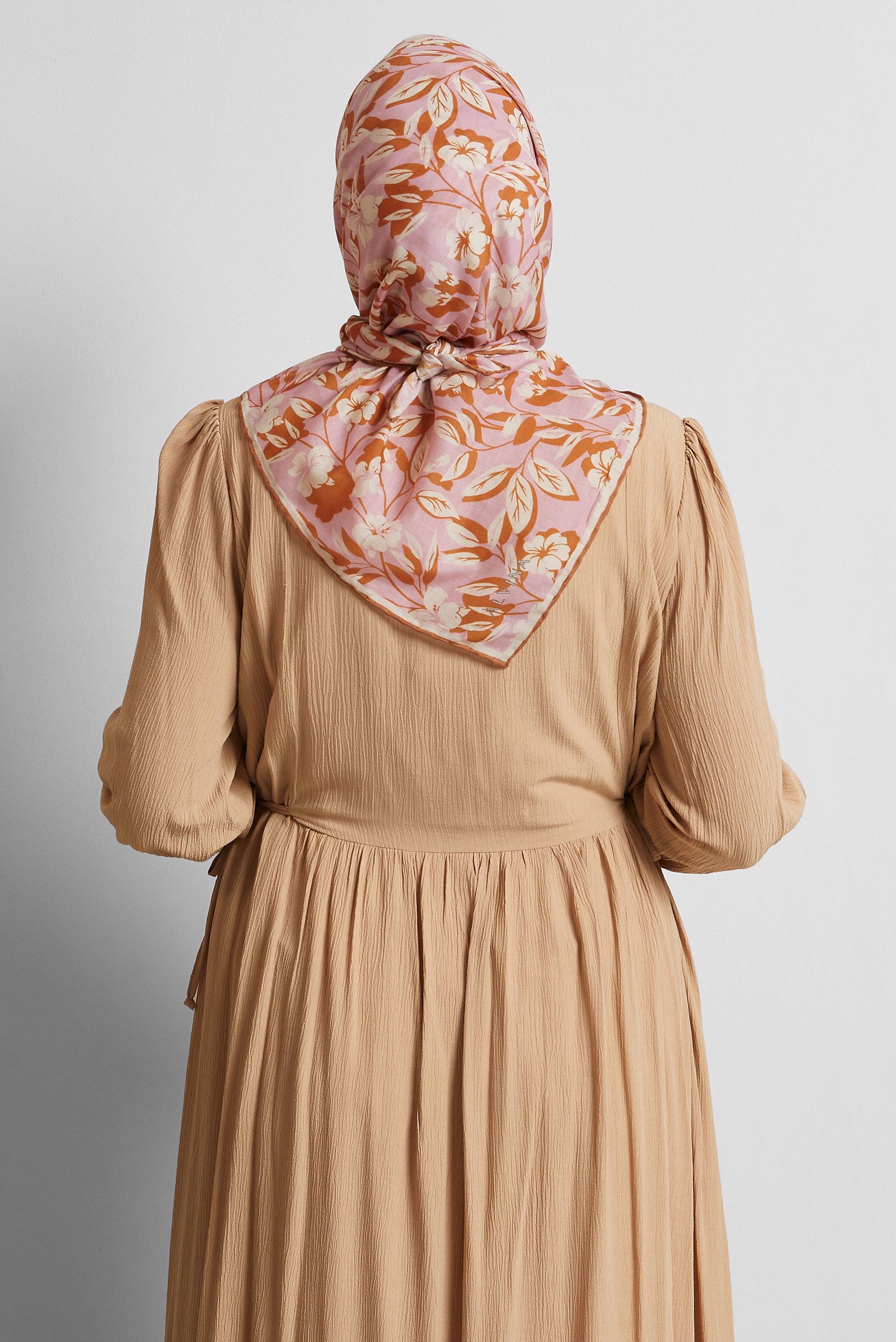 Tesettür giyim PEMBE ALVİNA ÇİÇEK DESENLİ EŞARP 8560