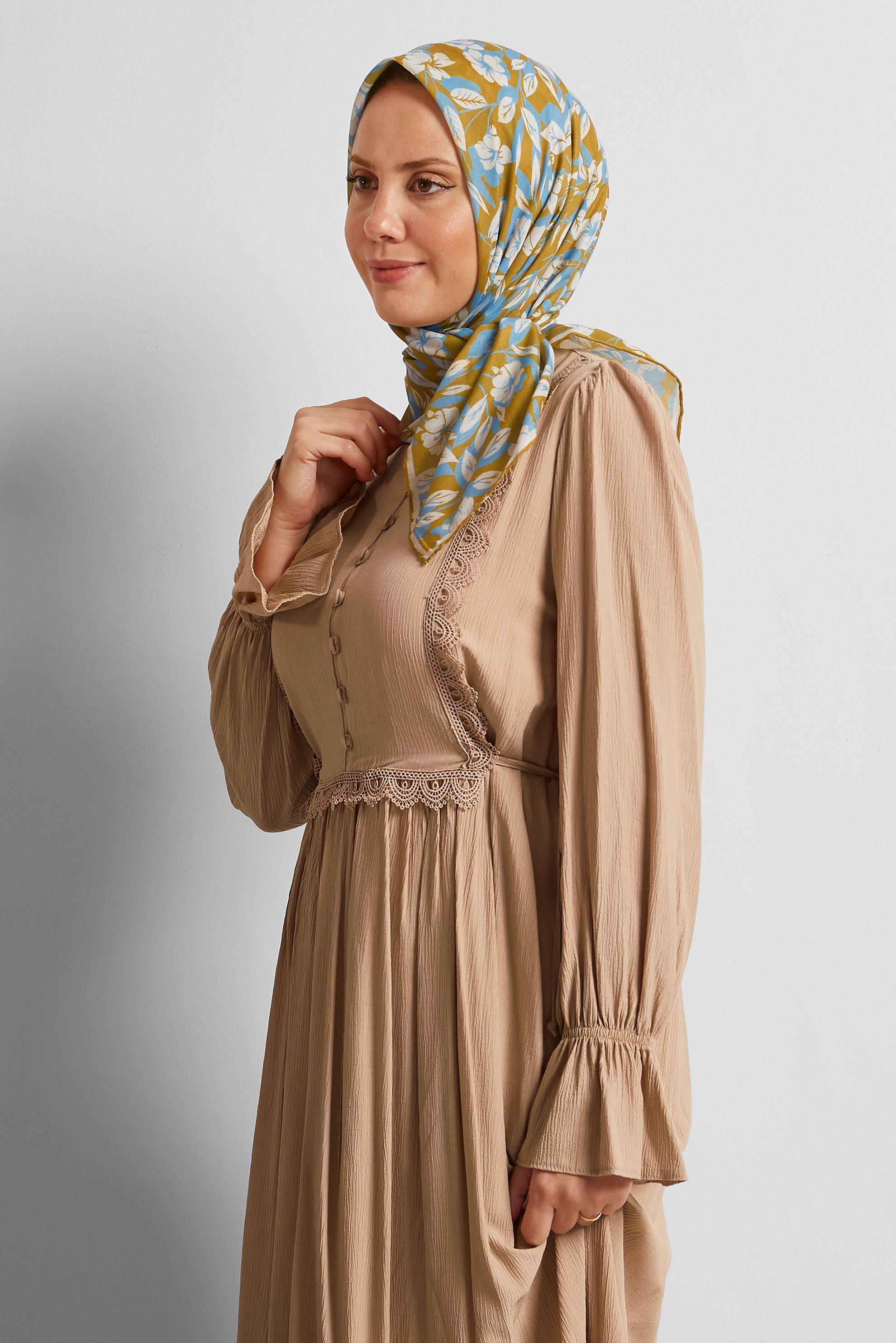 Tesettür giyim SARI ALVİNA ÇİÇEK DESENLİ EŞARP 8560