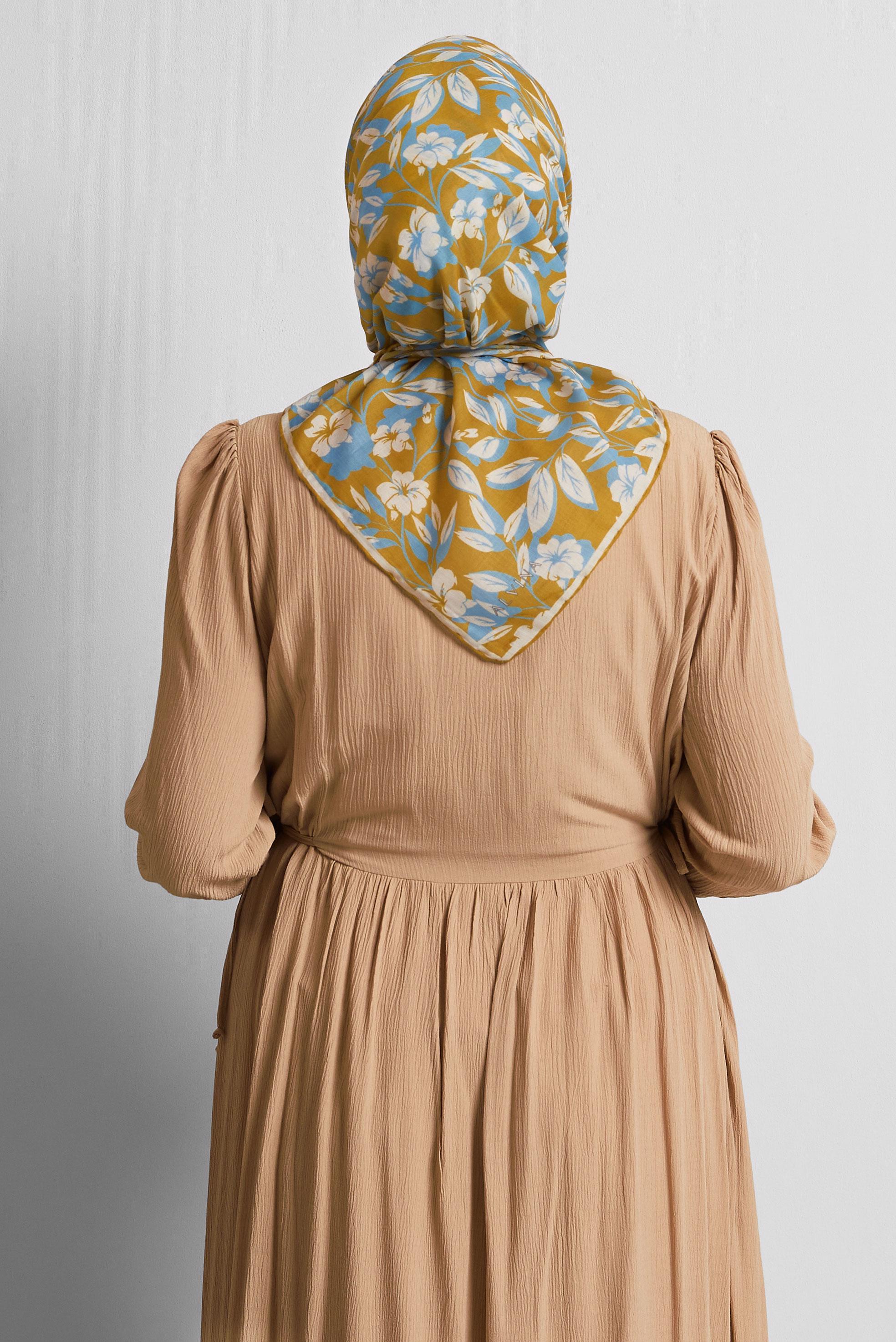 Tesettür giyim SARI ALVİNA ÇİÇEK DESENLİ EŞARP 8560