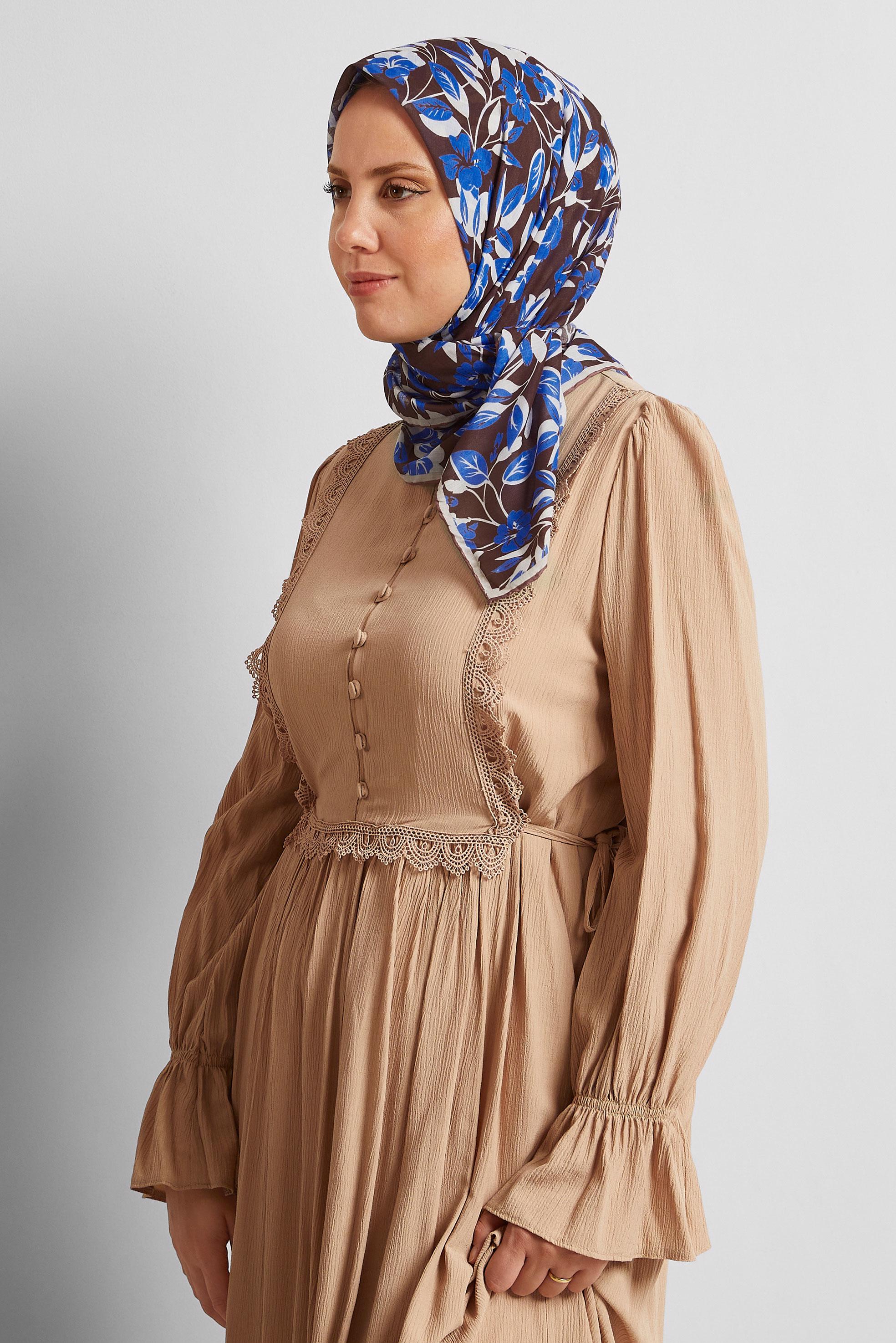 Tesettür giyim LACİVERT ALVİNA ÇİÇEK DESENLİ EŞARP 8560