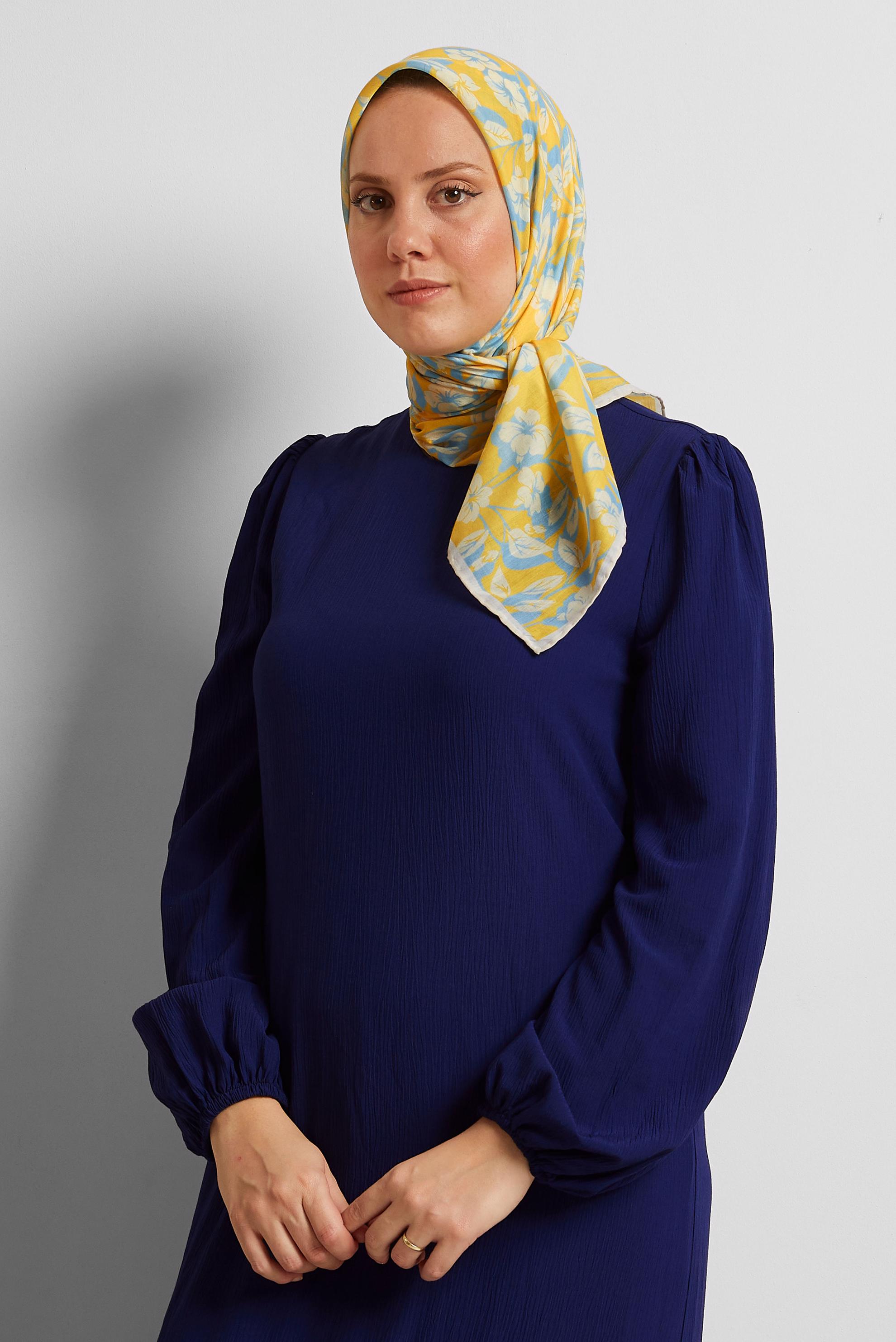 Tesettür giyim SARI ALVİNA ÇİÇEK DESENLİ EŞARP 8560