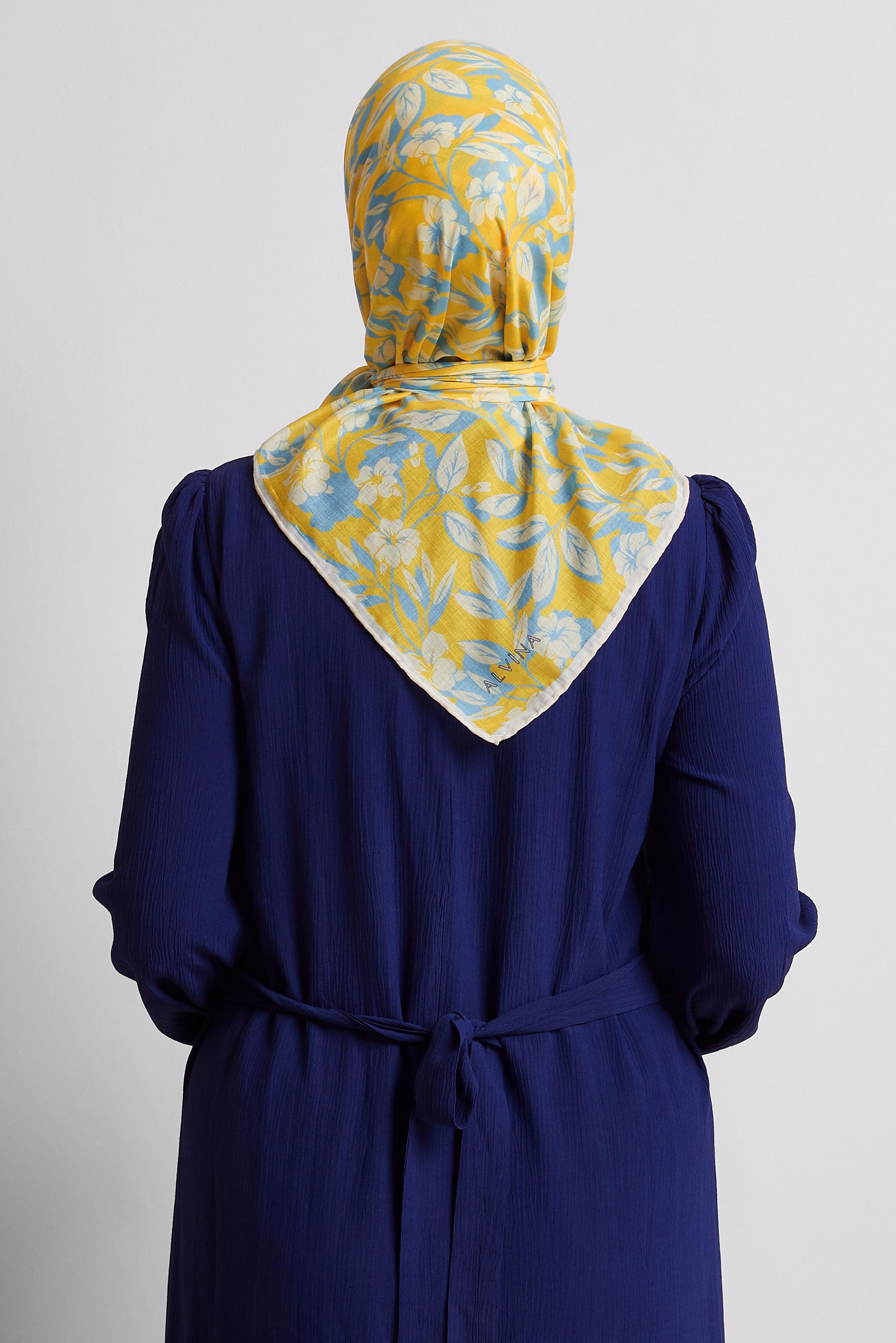 Tesettür giyim SARI ALVİNA ÇİÇEK DESENLİ EŞARP 8560