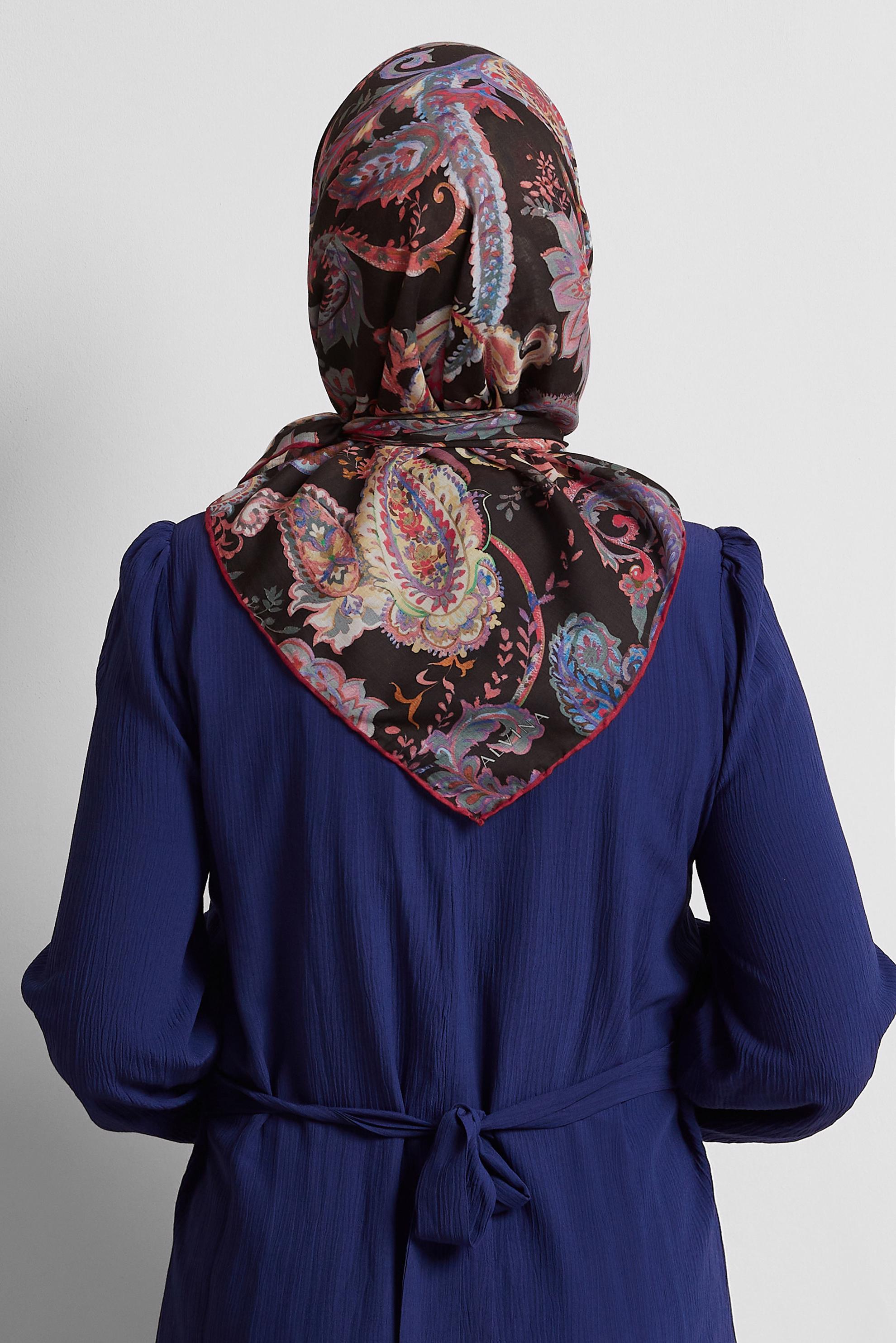 Tesettür giyim SİYAH ALVİNA DESENLİ EŞARP 8561