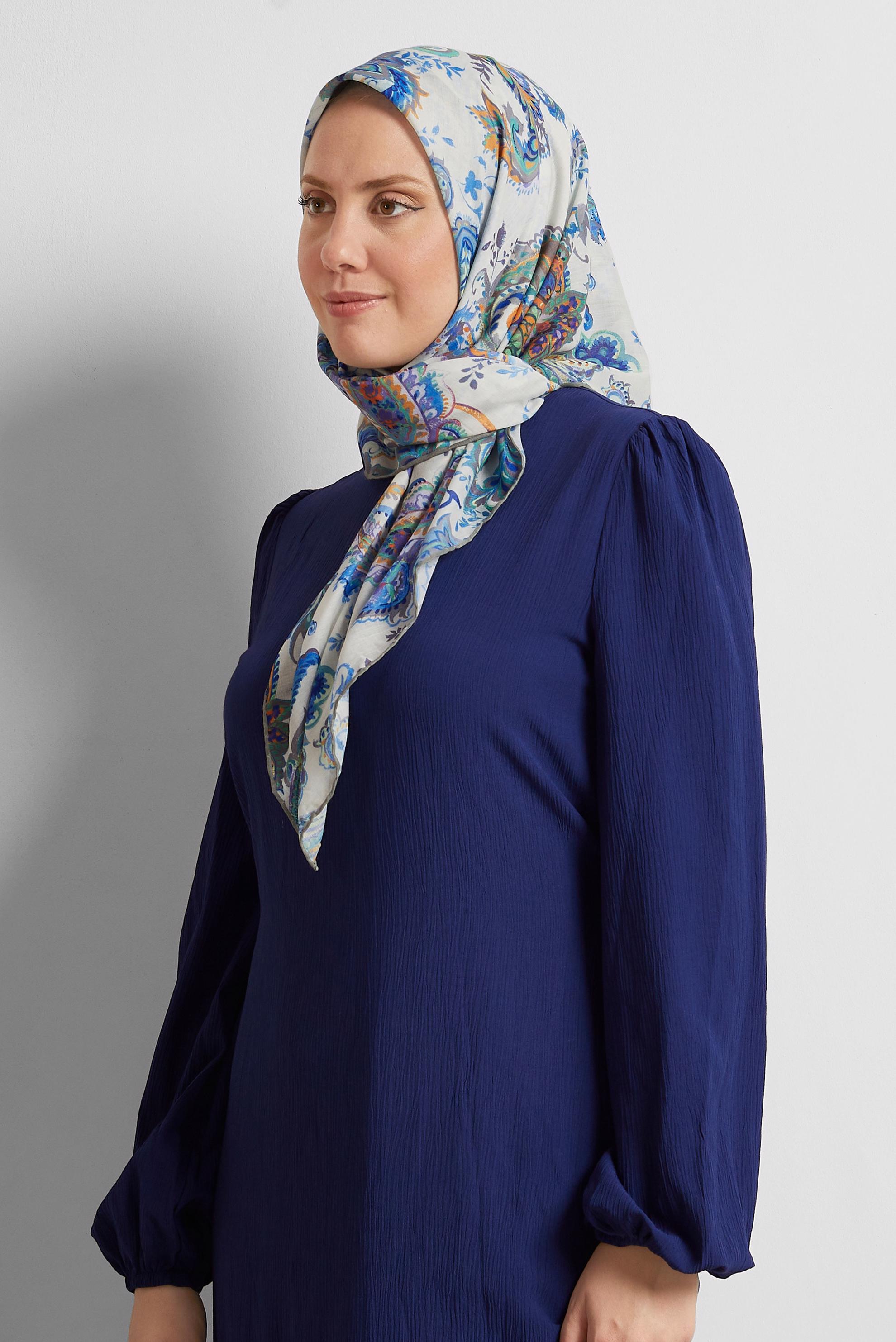 Tesettür giyim MAVİ ALVİNA DESENLİ EŞARP 8561