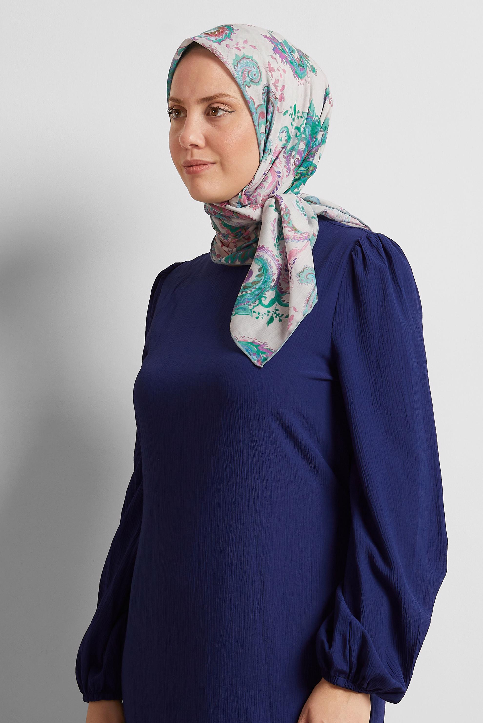 Tesettür giyim YEŞİL ALVİNA DESENLİ EŞARP 8561