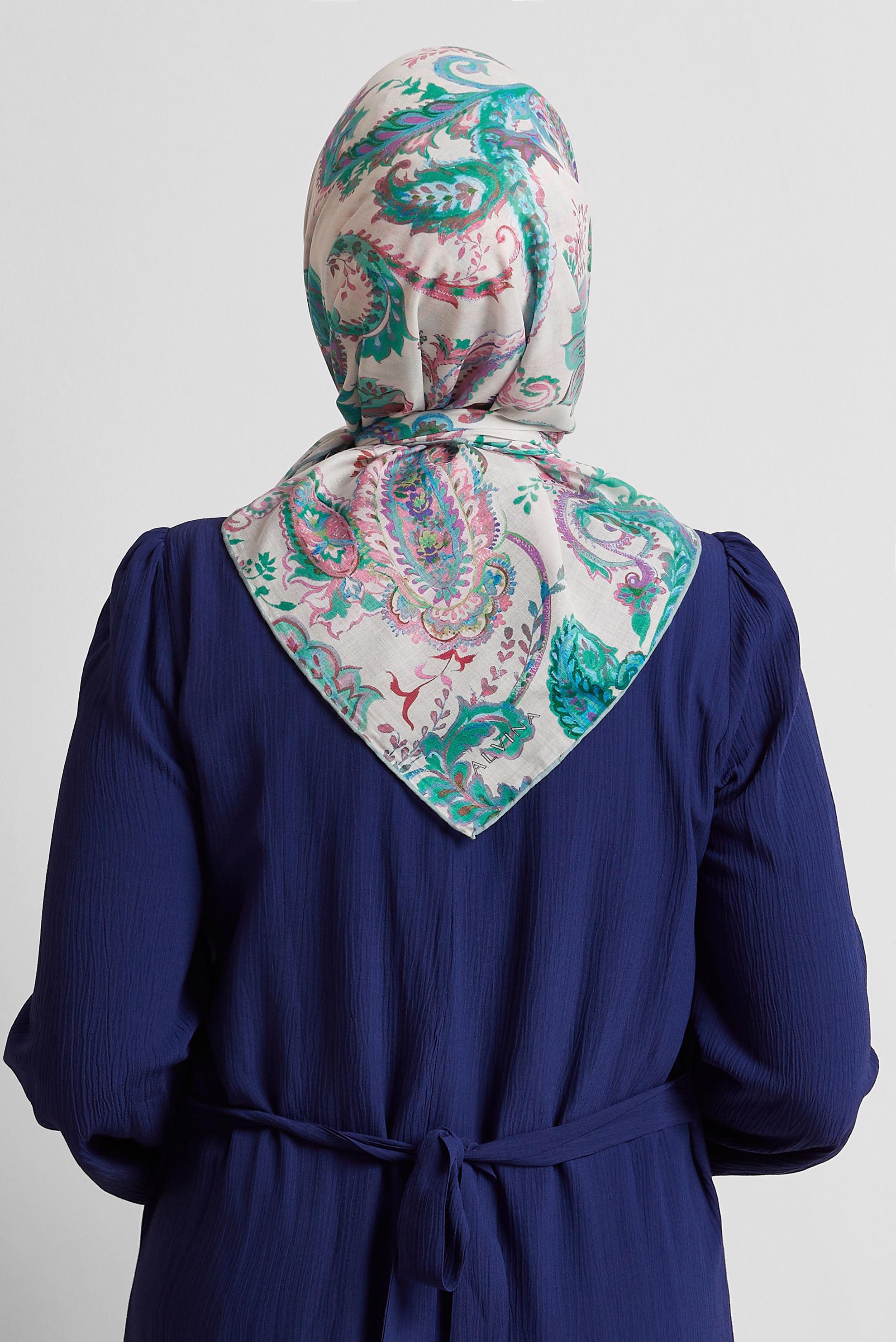 Tesettür giyim YEŞİL ALVİNA DESENLİ EŞARP 8561