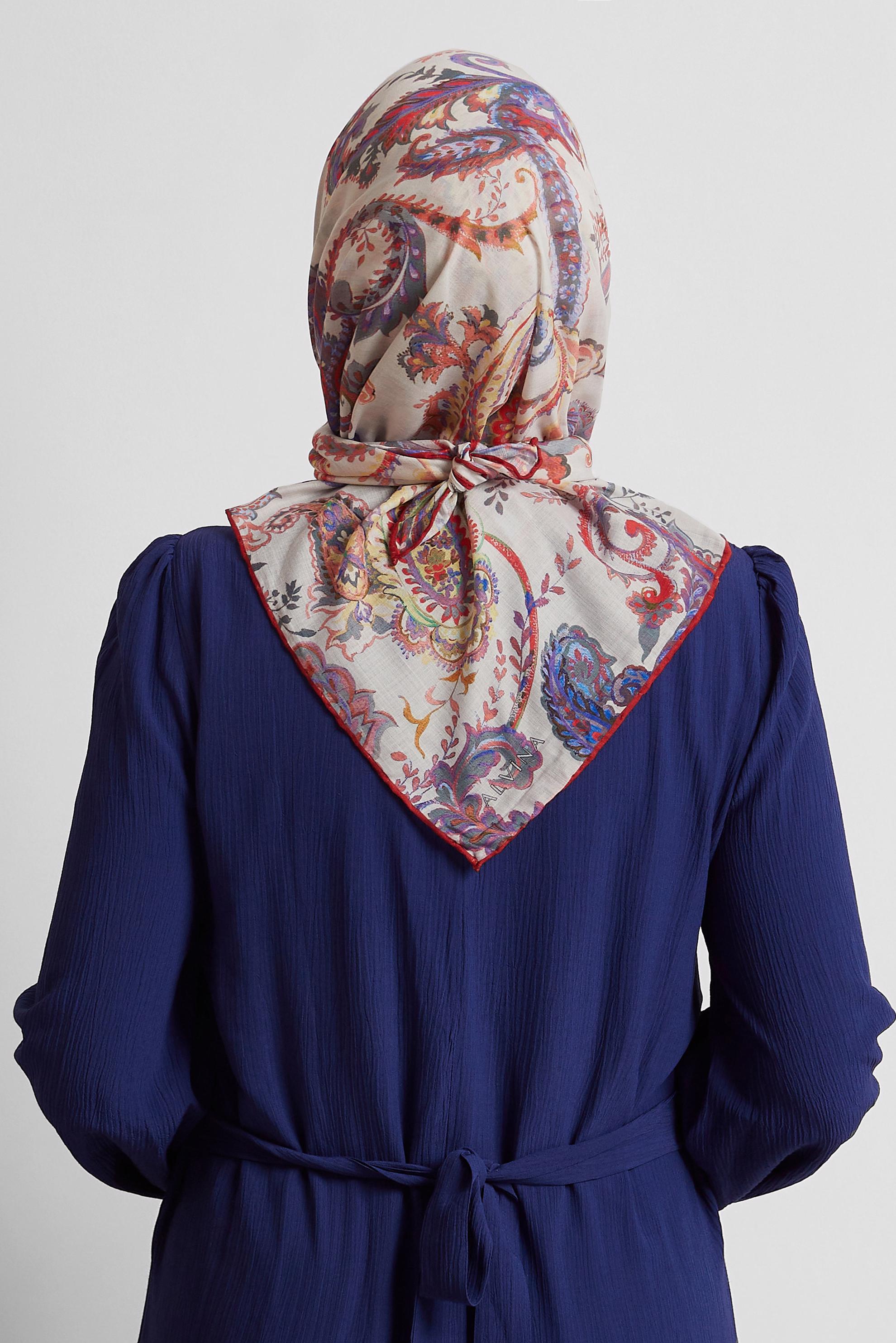 Tesettür giyim KIRMIZI ALVİNA DESENLİ EŞARP 8561