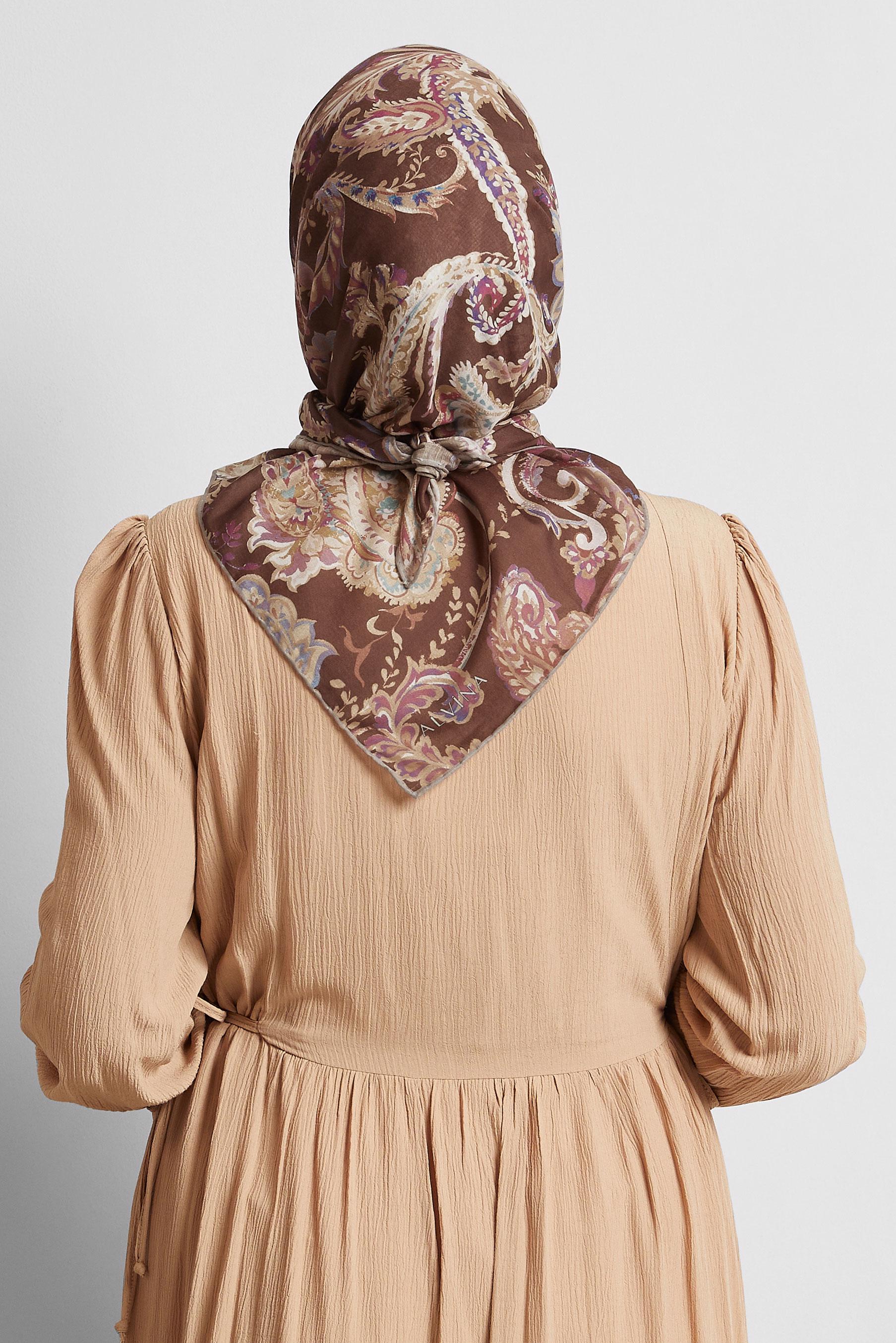 Tesettür giyim KAHVE ALVİNA DESENLİ EŞARP 8561