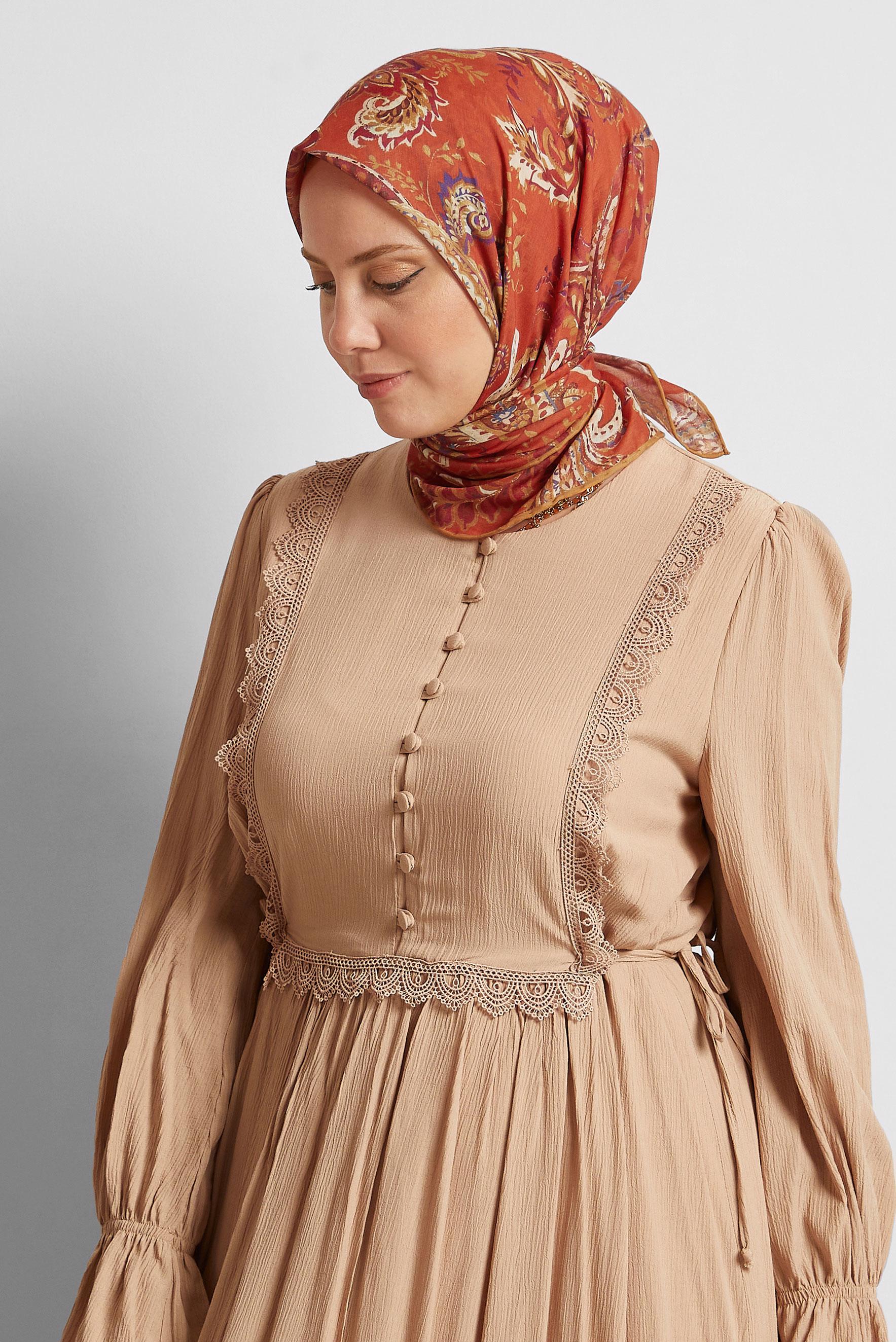 Tesettür giyim TURUNCU ALVİNA DESENLİ EŞARP 8561