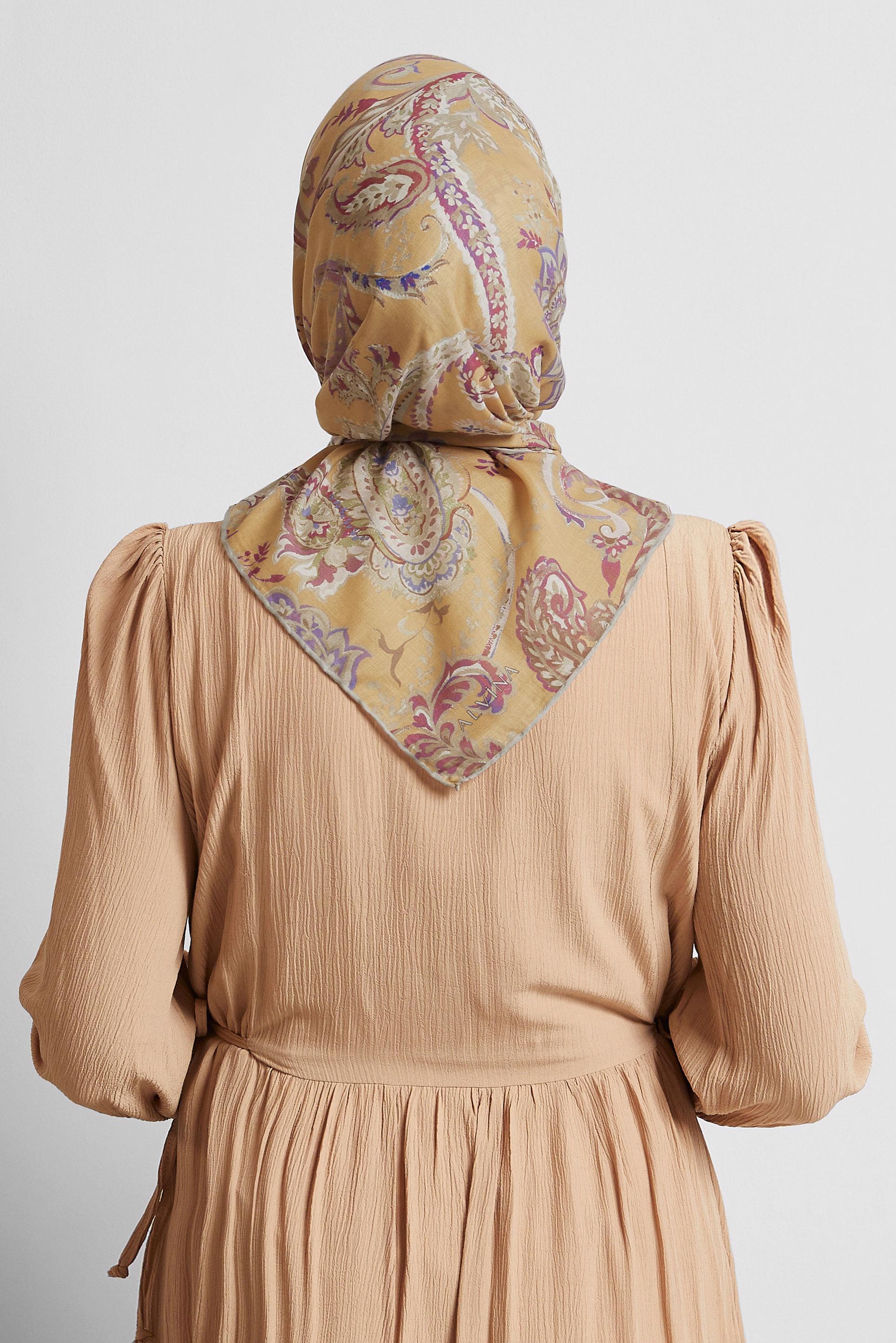 Tesettür giyim SARI ALVİNA DESENLİ EŞARP 8561