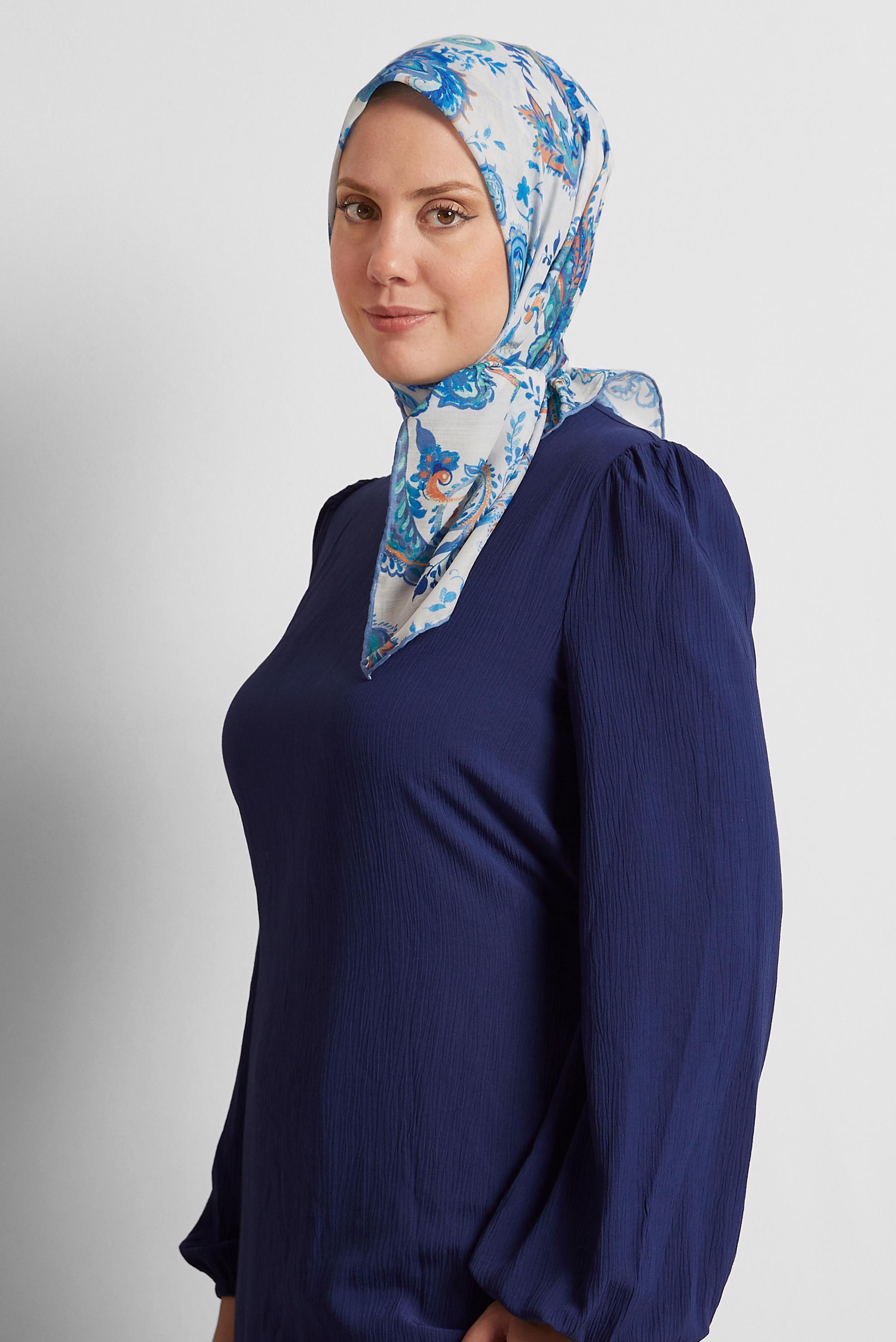 Tesettür giyim LACİVERT ALVİNA DESENLİ EŞARP 8561