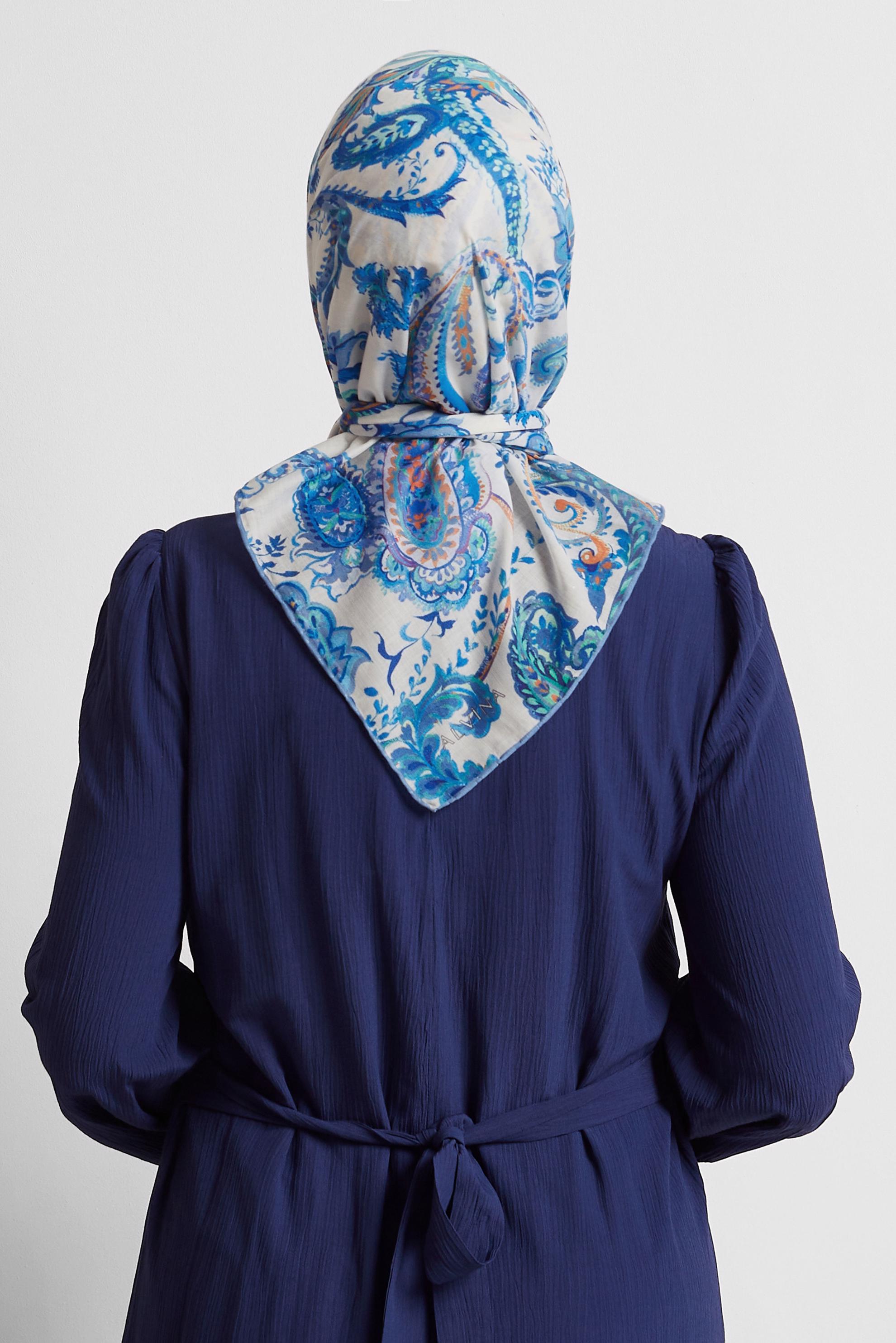 Tesettür giyim LACİVERT ALVİNA DESENLİ EŞARP 8561