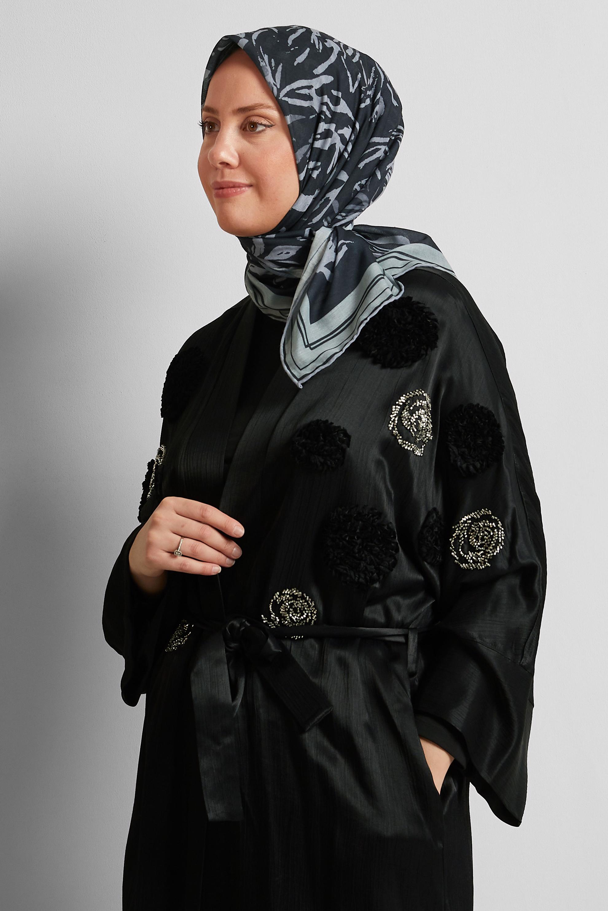 Tesettür giyim SİYAH ALVİNA DESENLİ EŞARP 8562