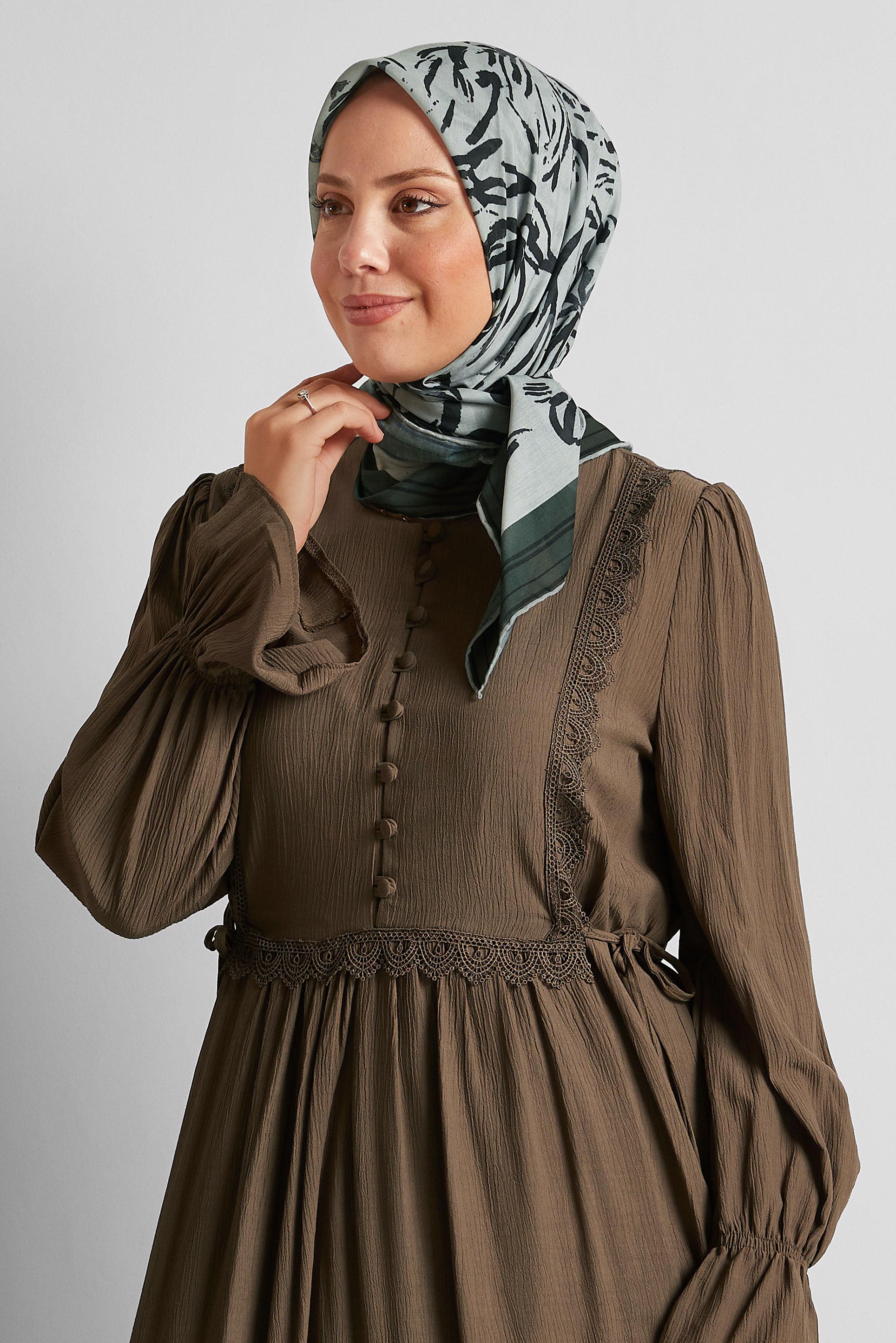 Tesettür giyim YEŞİL ALVİNA DESENLİ EŞARP 8562