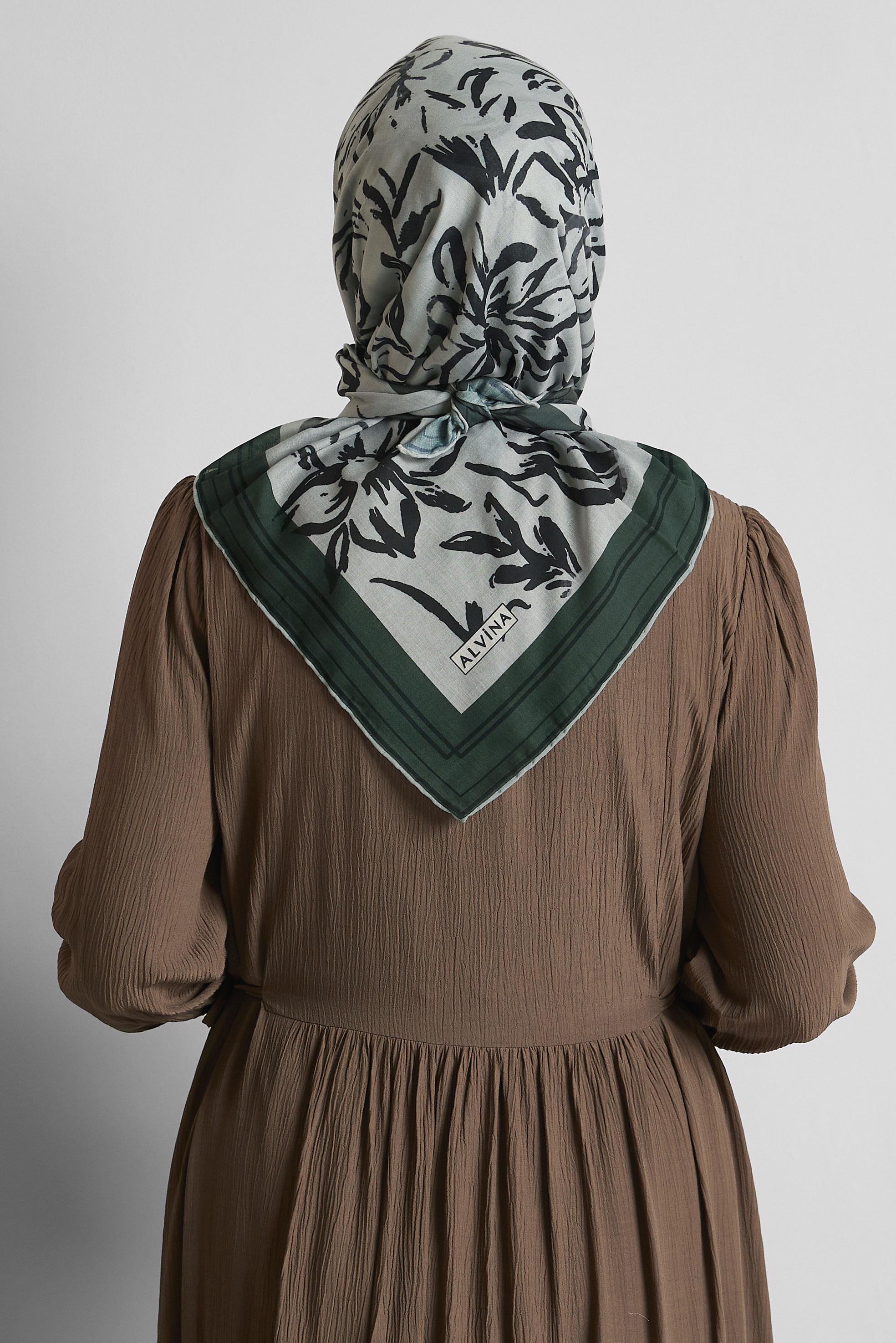 Tesettür giyim YEŞİL ALVİNA DESENLİ EŞARP 8562