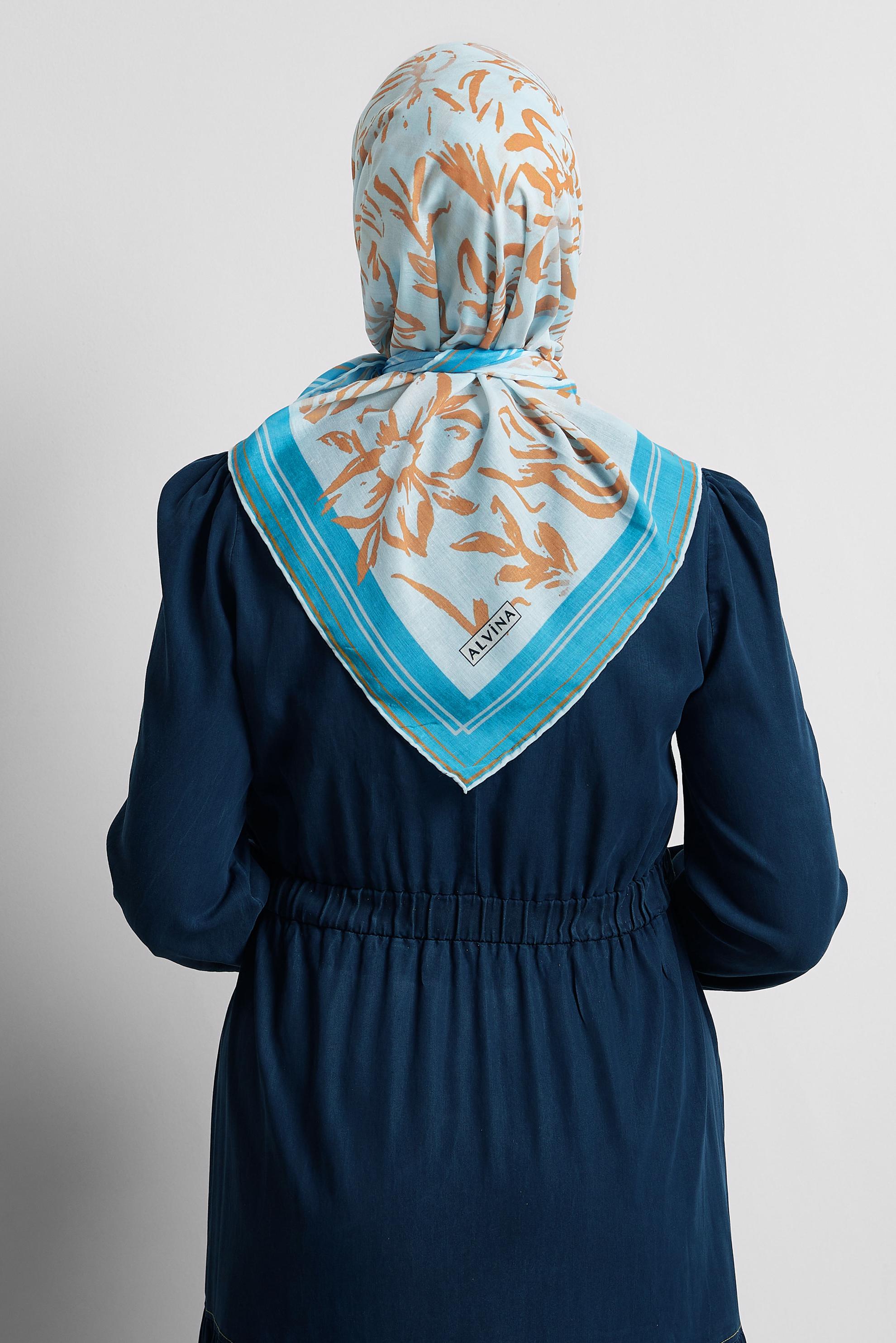 Tesettür giyim MAVİ ALVİNA DESENLİ EŞARP 8562