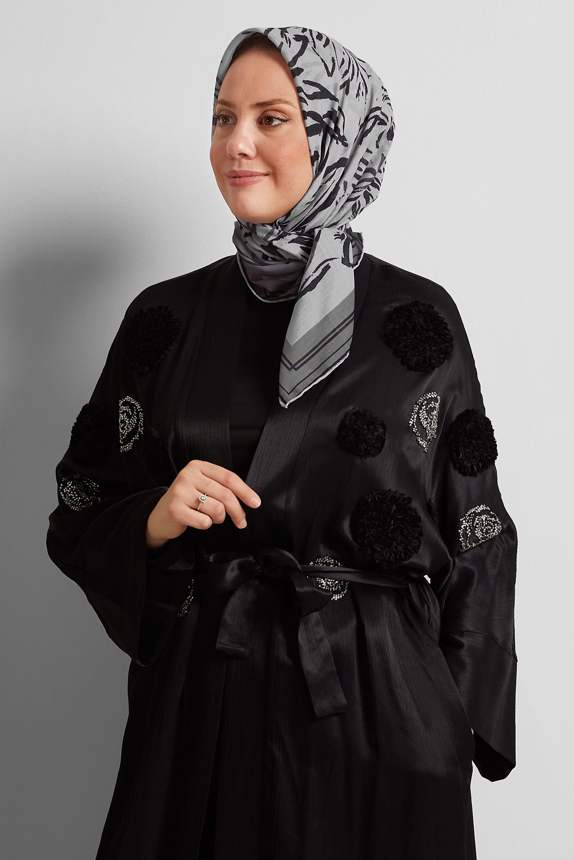 Tesettür giyim GRİ ALVİNA DESENLİ EŞARP 8562