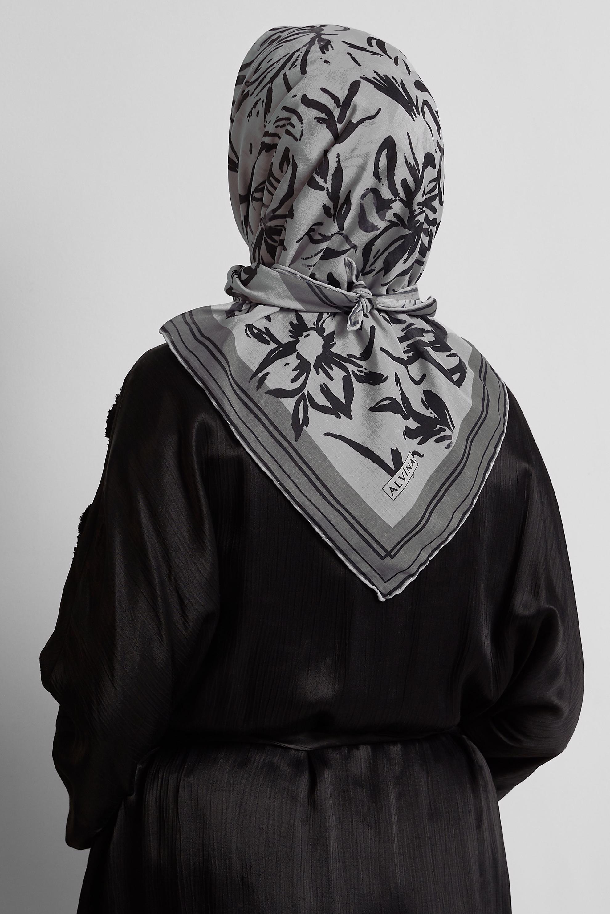 Tesettür giyim GRİ ALVİNA DESENLİ EŞARP 8562