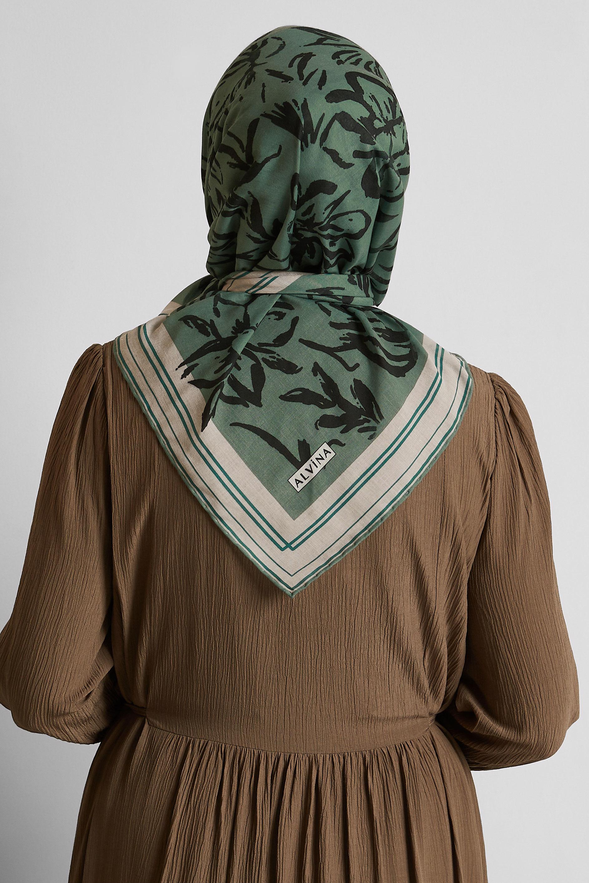 Tesettür giyim HAKİ ALVİNA DESENLİ EŞARP 8562