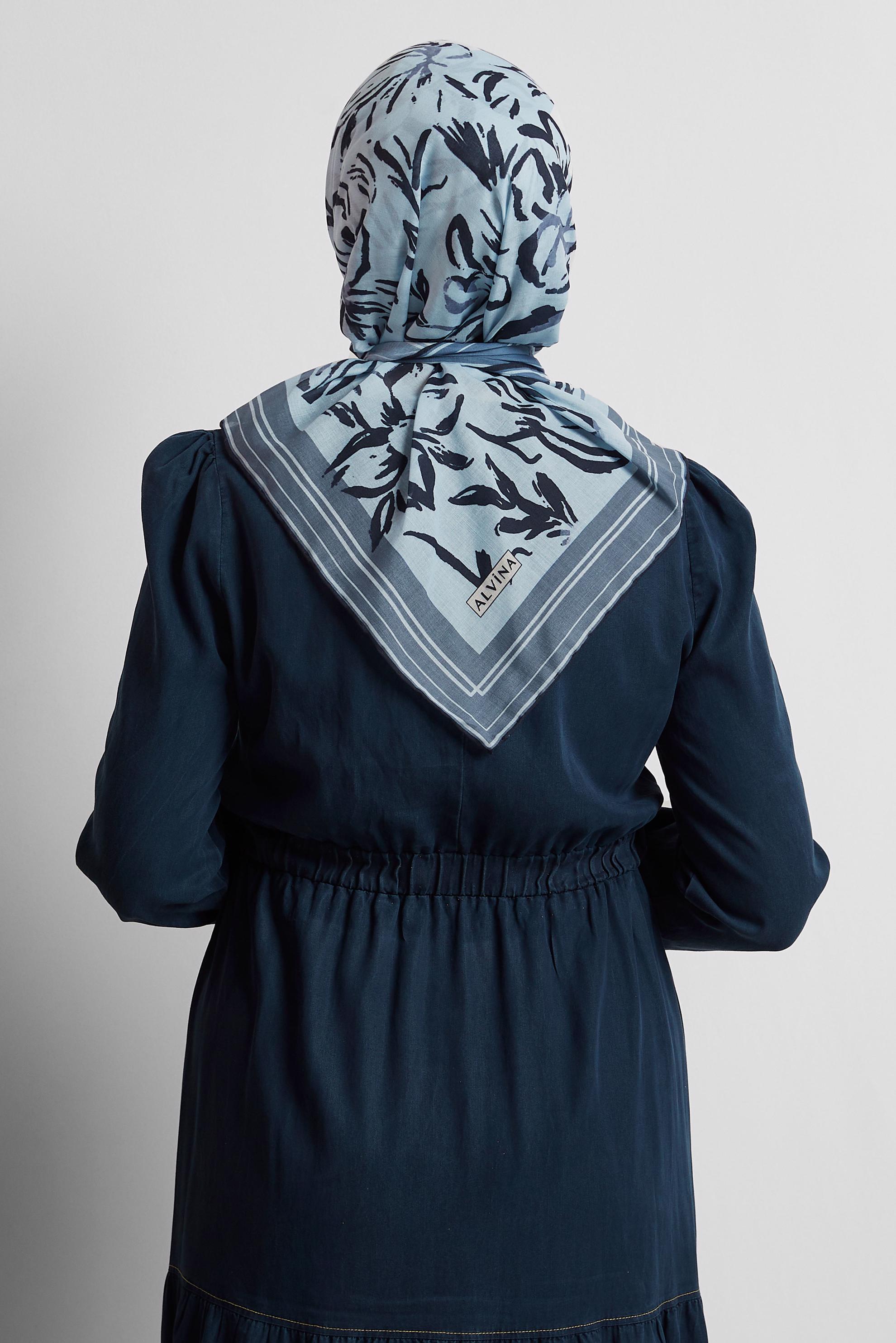 Tesettür giyim LACİVERT ALVİNA DESENLİ EŞARP 8562