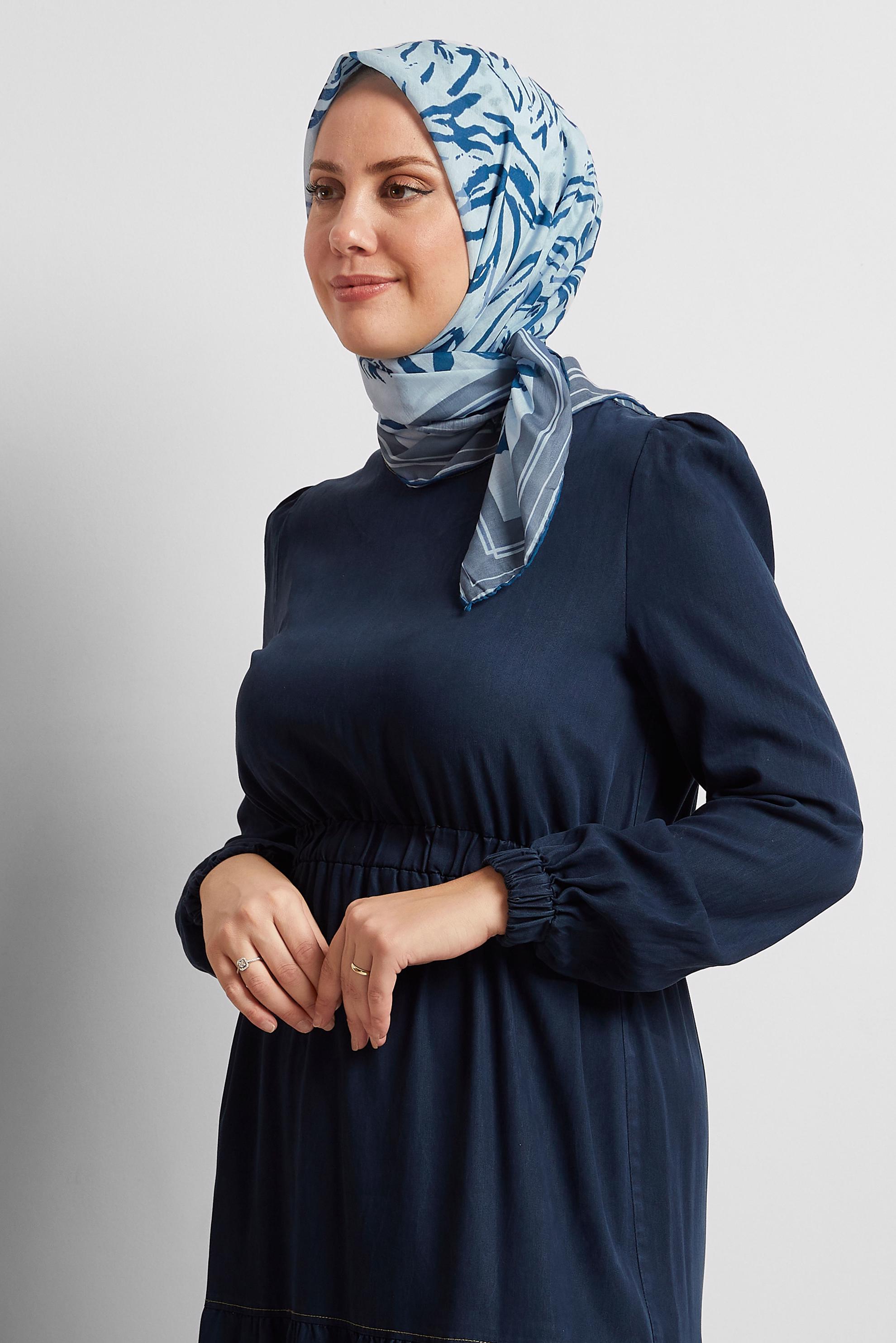 Tesettür giyim LACİVERT ALVİNA DESENLİ EŞARP 8562