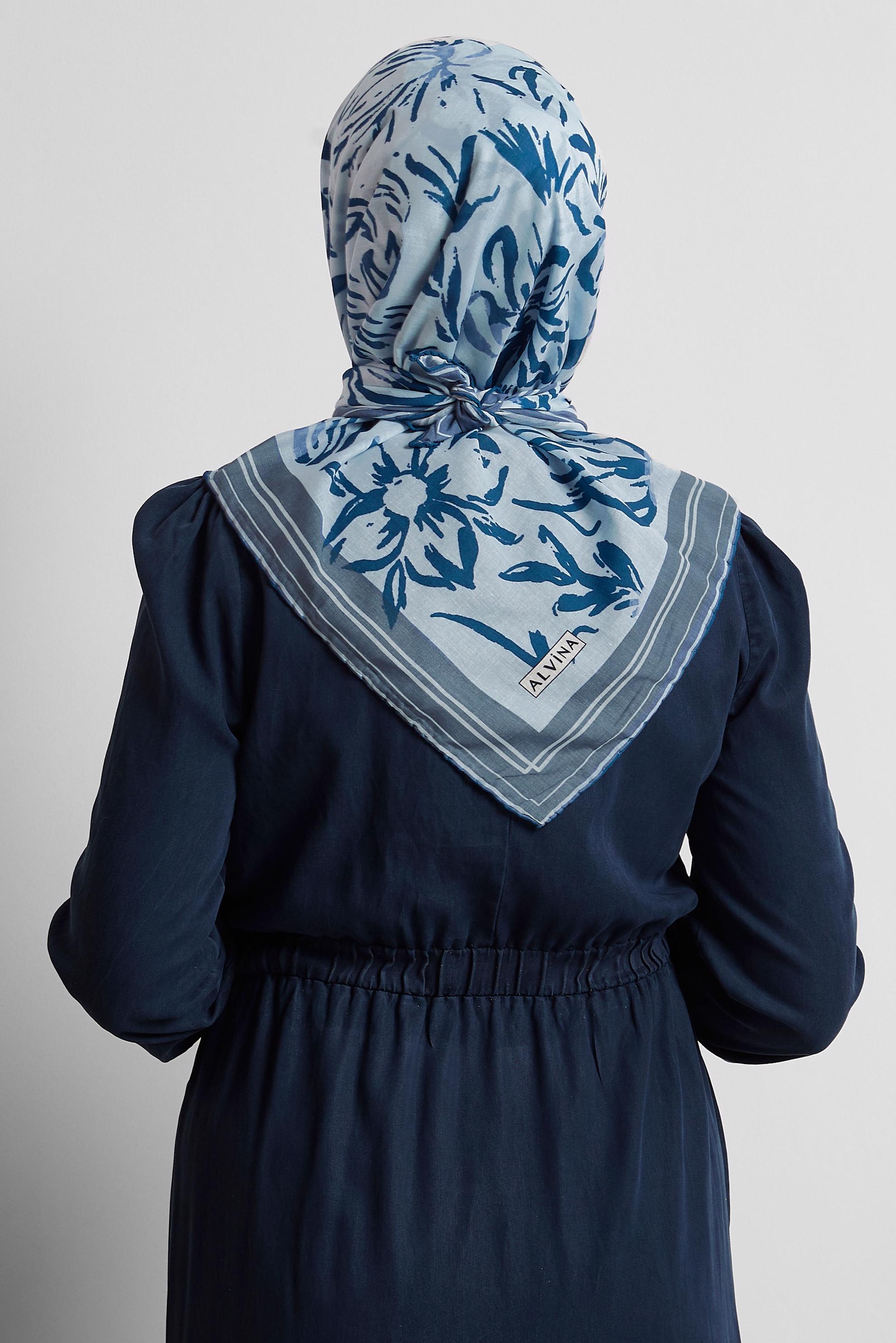 Tesettür giyim LACİVERT ALVİNA DESENLİ EŞARP 8562