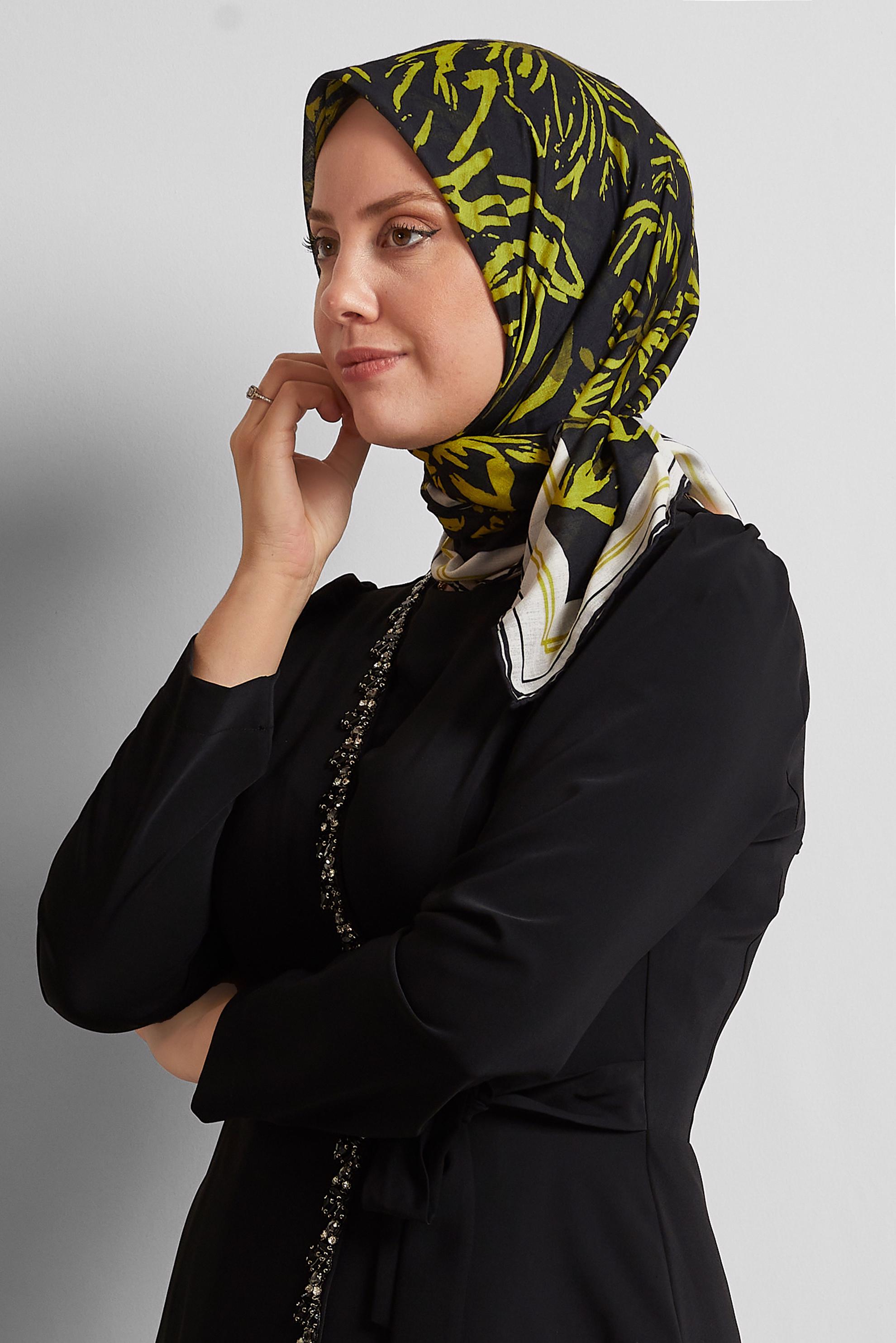 Tesettür giyim YEŞİL ALVİNA DESENLİ EŞARP 8562
