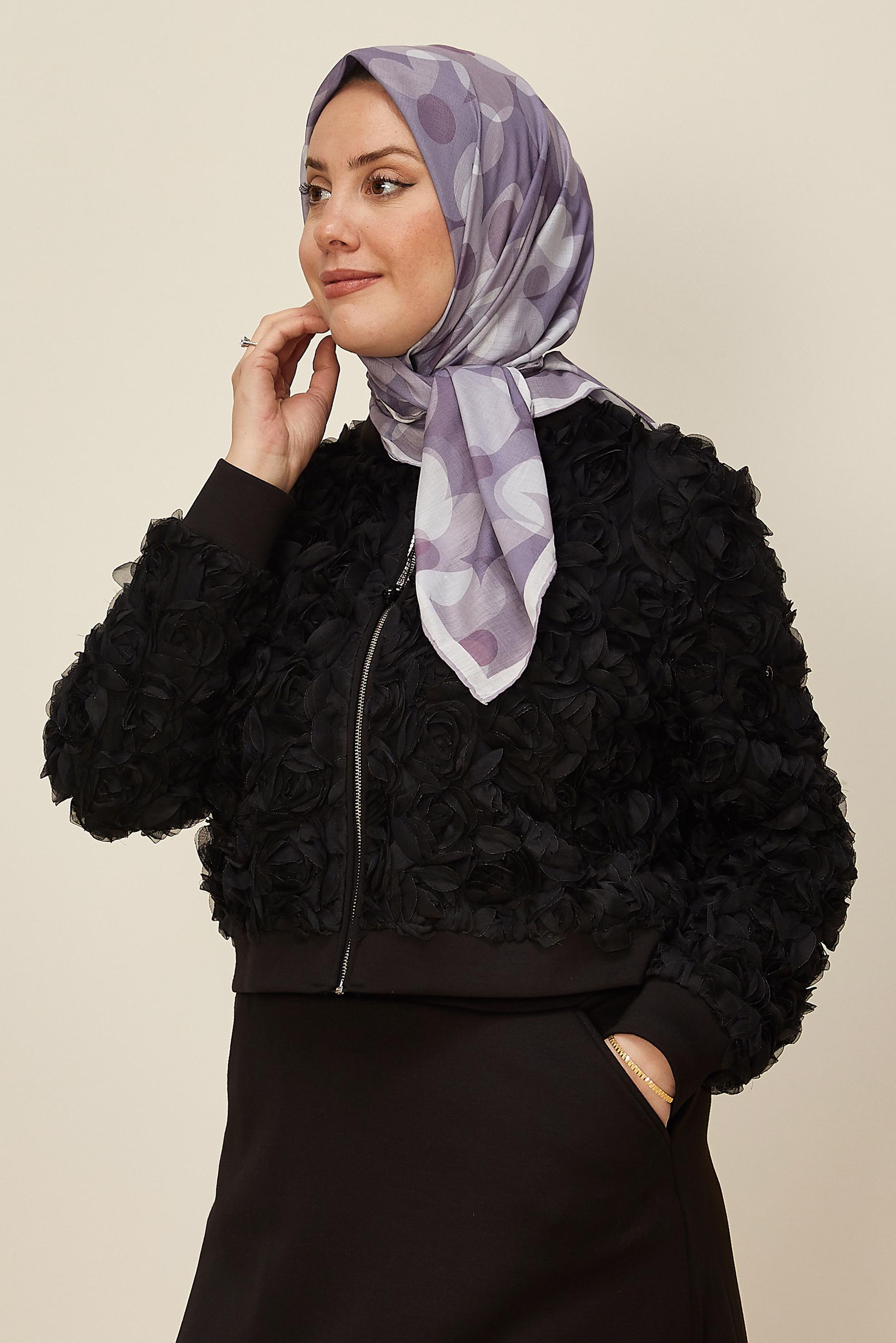 Tesettür giyim MOR ALVİNA ÇİÇEK DESENLİ EŞARP 8563